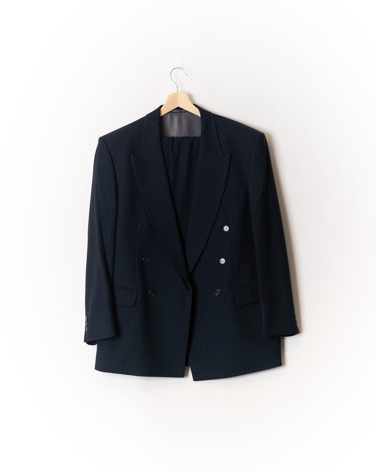 Panzano Navy Pinstripe Double Breasted Straight Leg Wool Suit