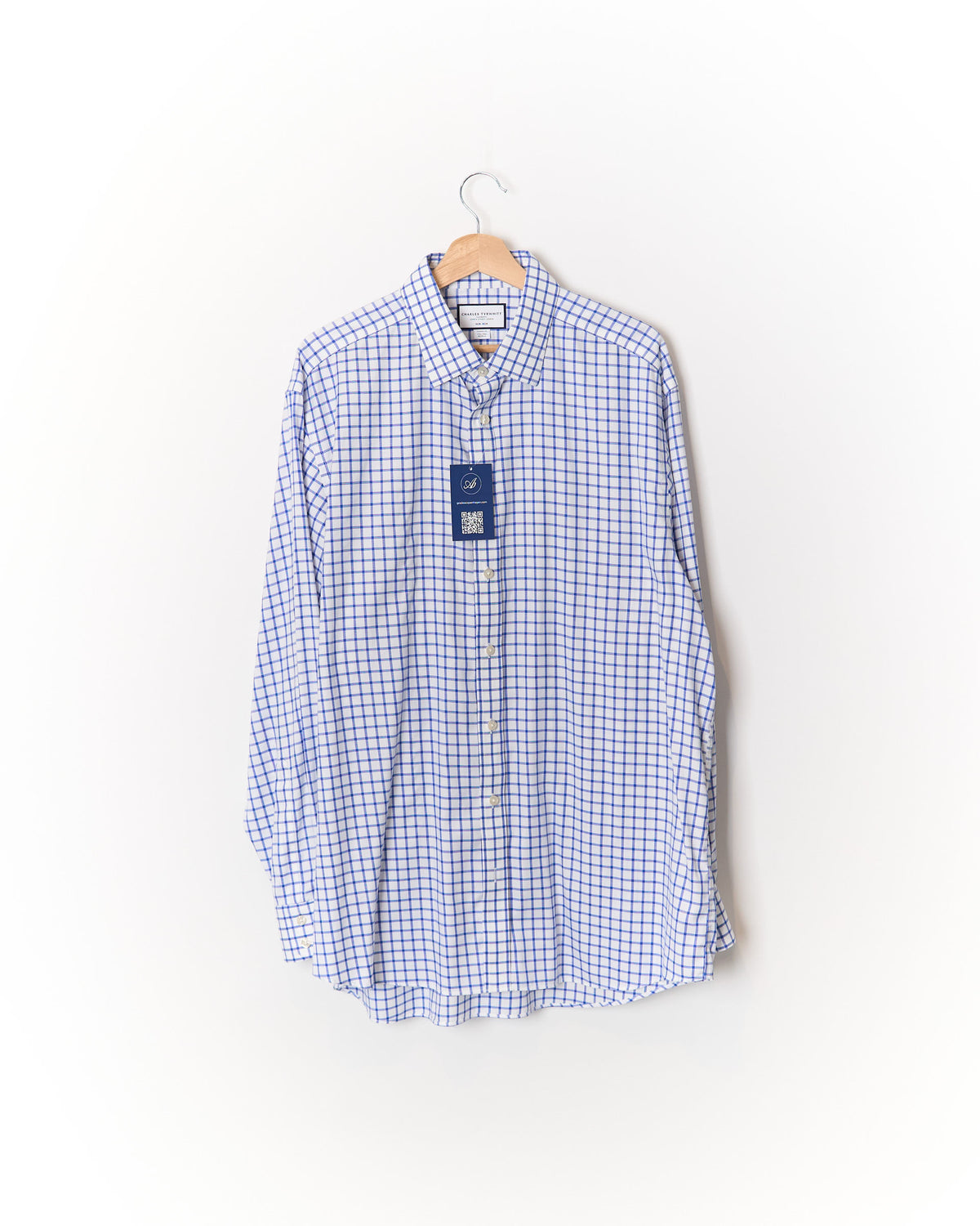 Charles Tyrwhitt White and Light Blue Great Checkered Non-Iron Classic Fit Cotton Shirt