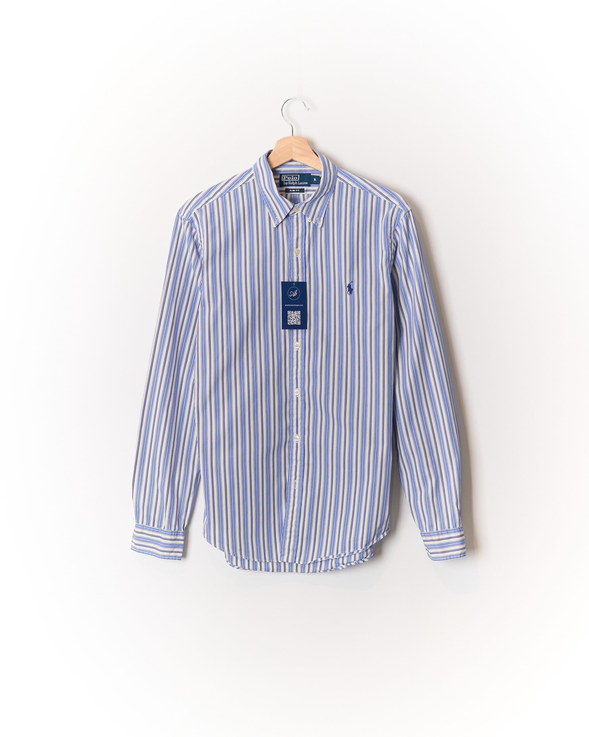 Polo Ralph Lauren White, Navy and Blue Striped Slim Fit Button Down Cotton Shirt