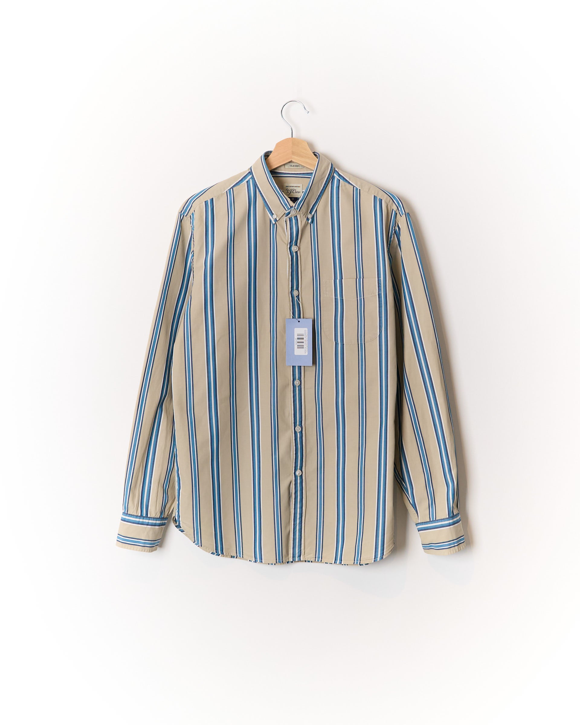 J. Crew Beige and Blue Striped Button Down Cotton Shirt