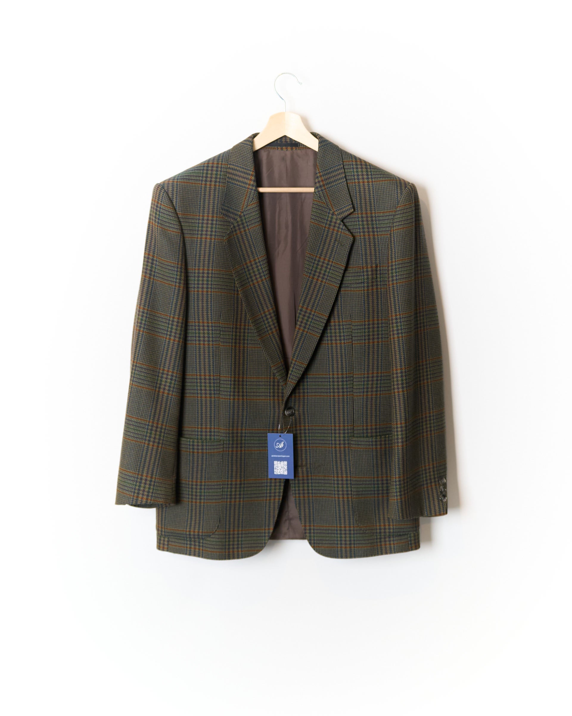 Renato Cavalli Green, Brown and Navy Checkered Wool and Cashmere Sport Jacket Blazer