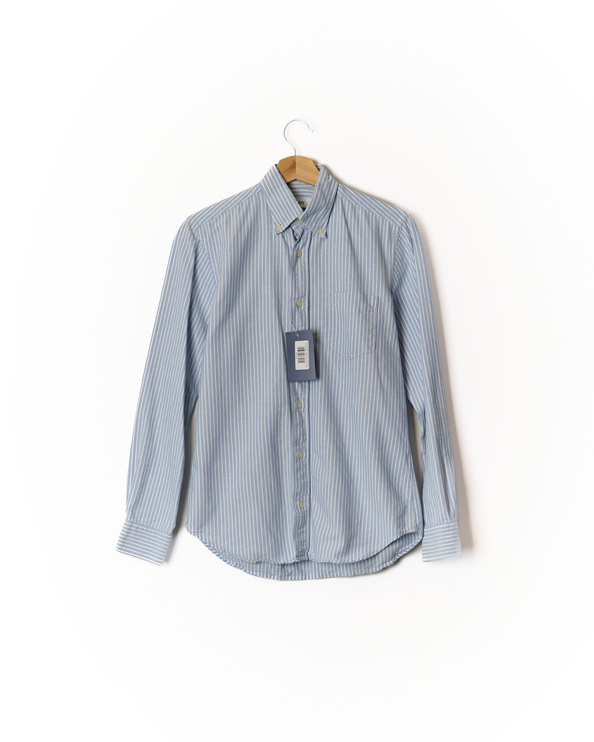 An Ivy Light Blue and White Thin-Striped Button Down Cotton Shirt