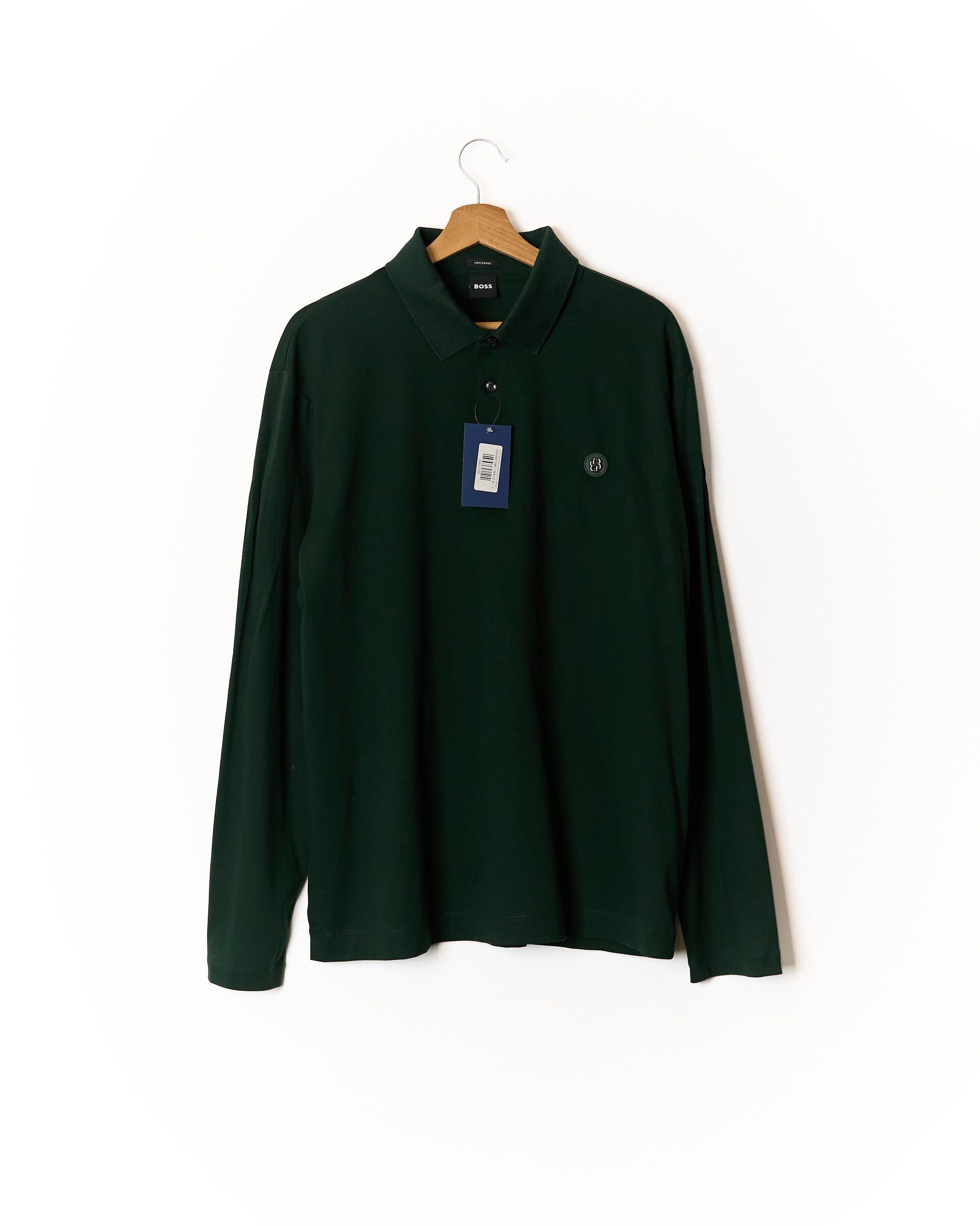 Hugo Boss Green Mercerised Long Sleeved Cotton Polo Shirt