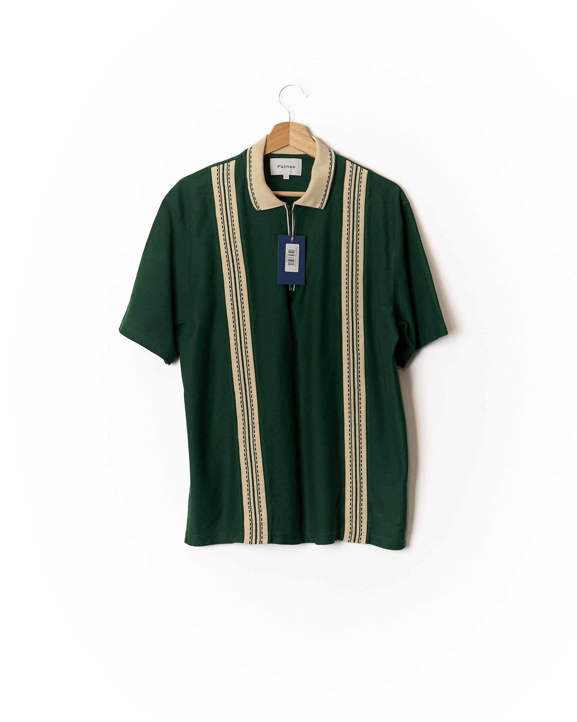 Palmes Green and White Luca Zip Cotton Polo Shirt