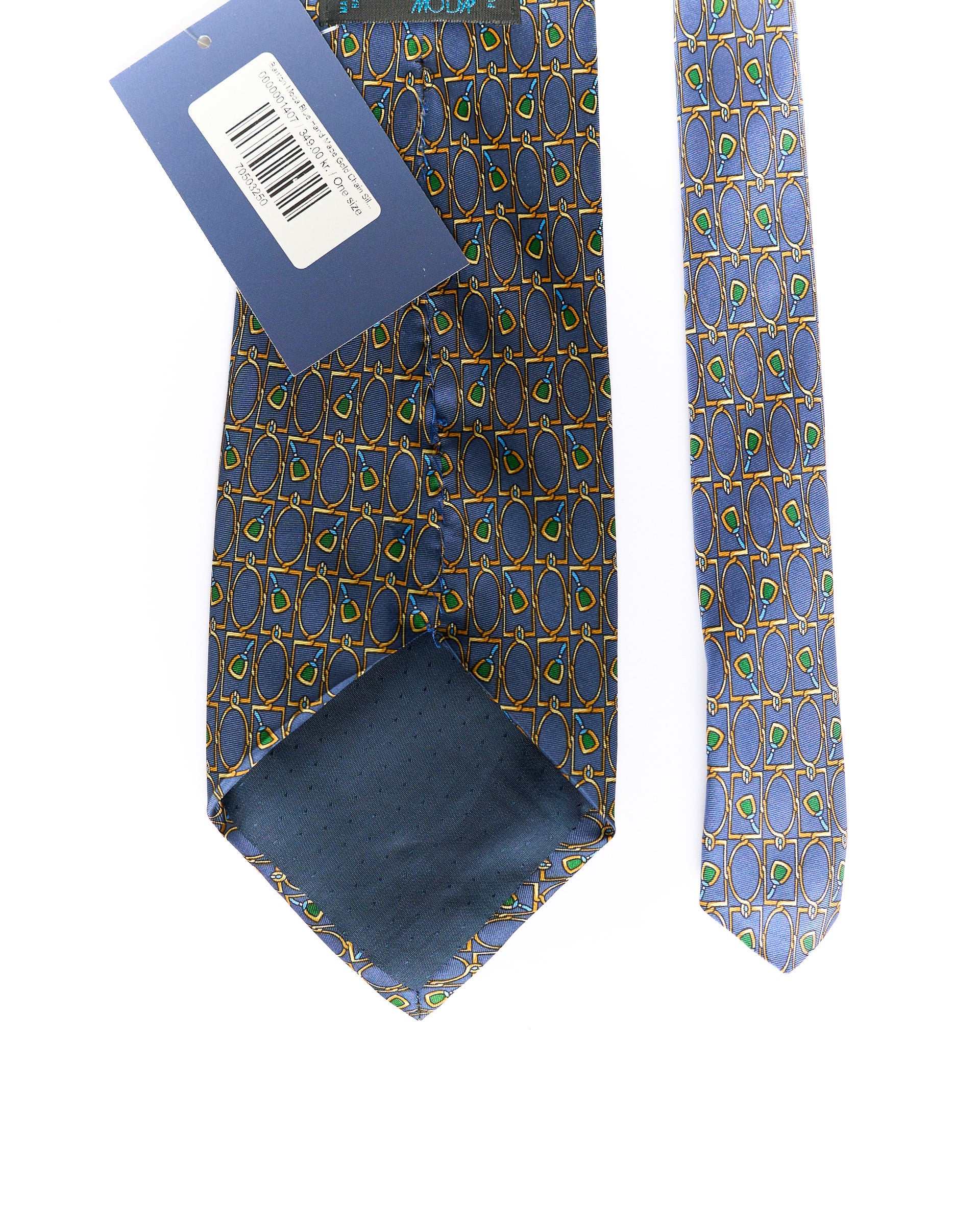 Banton Moda Blue Hand Made Gold Chain Silk Tie