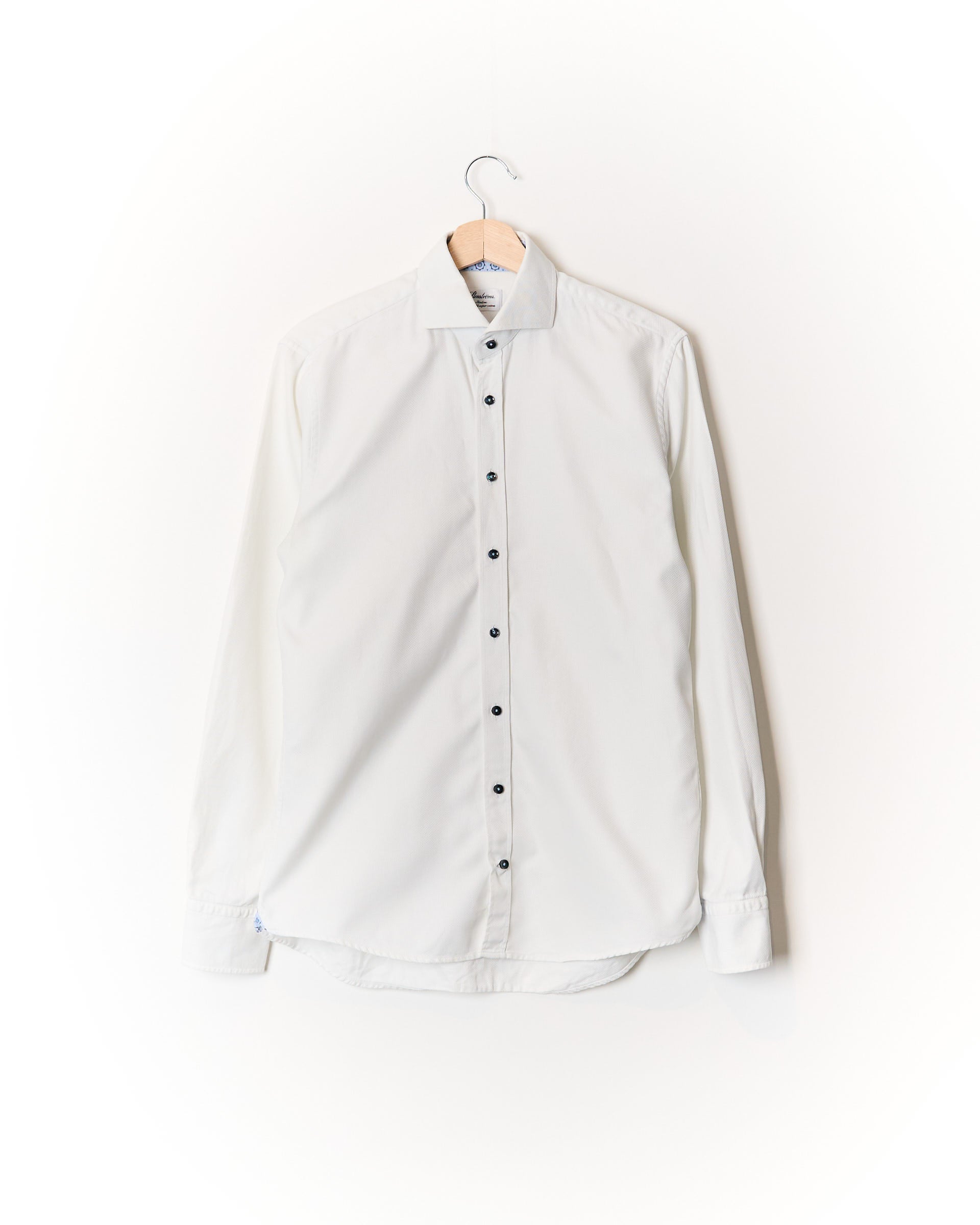 Stenströms White Slimline Black Buttons Twofold Super Cotton Business Shirt