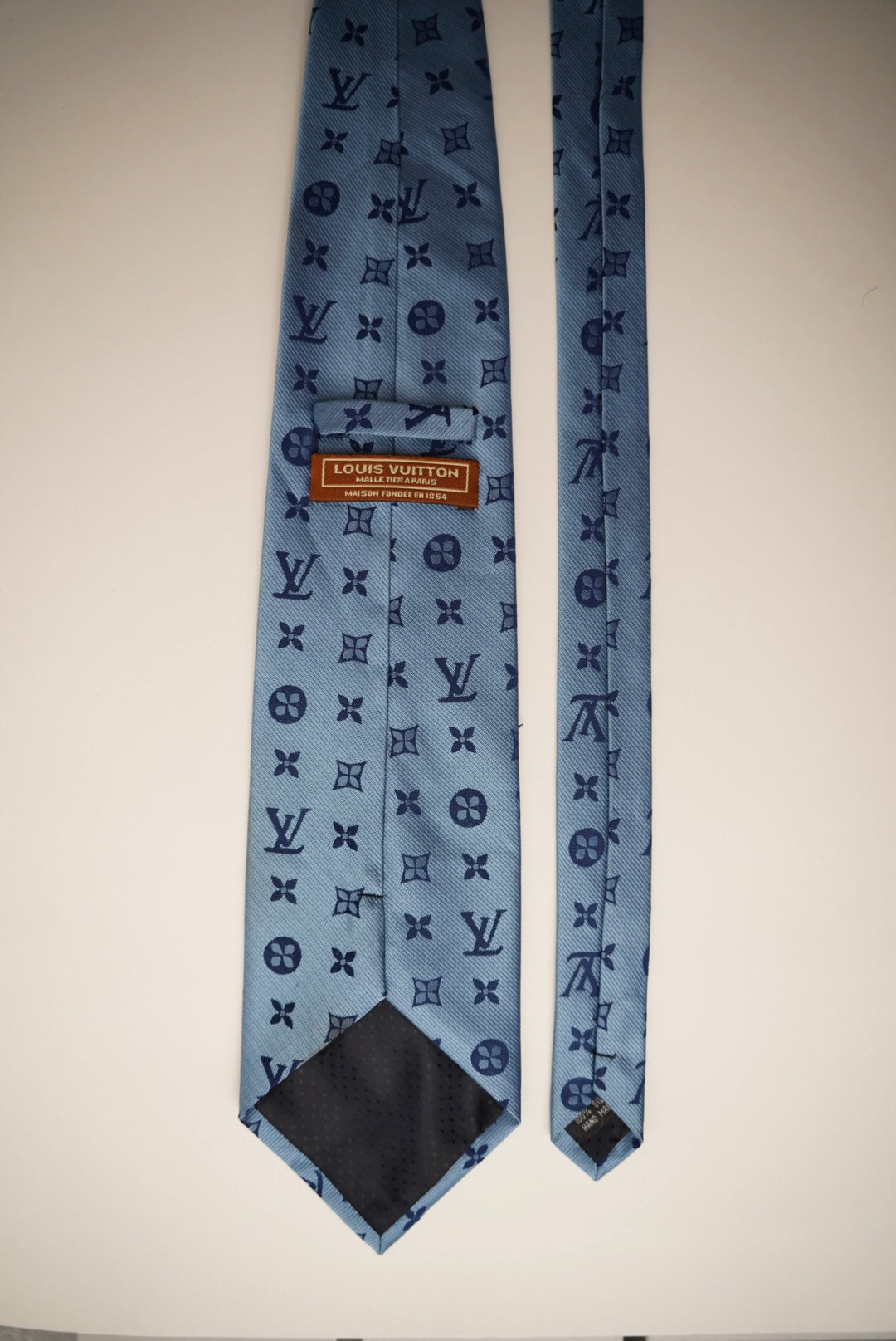 Louis Vuitton Light Blue LV Logo Crest Silk Tie
