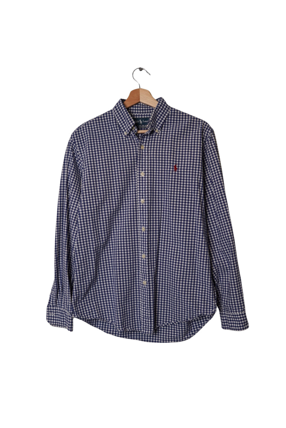Ralph Lauren Blue and White Checkered Button Down Custom Fit Cotton Shirt