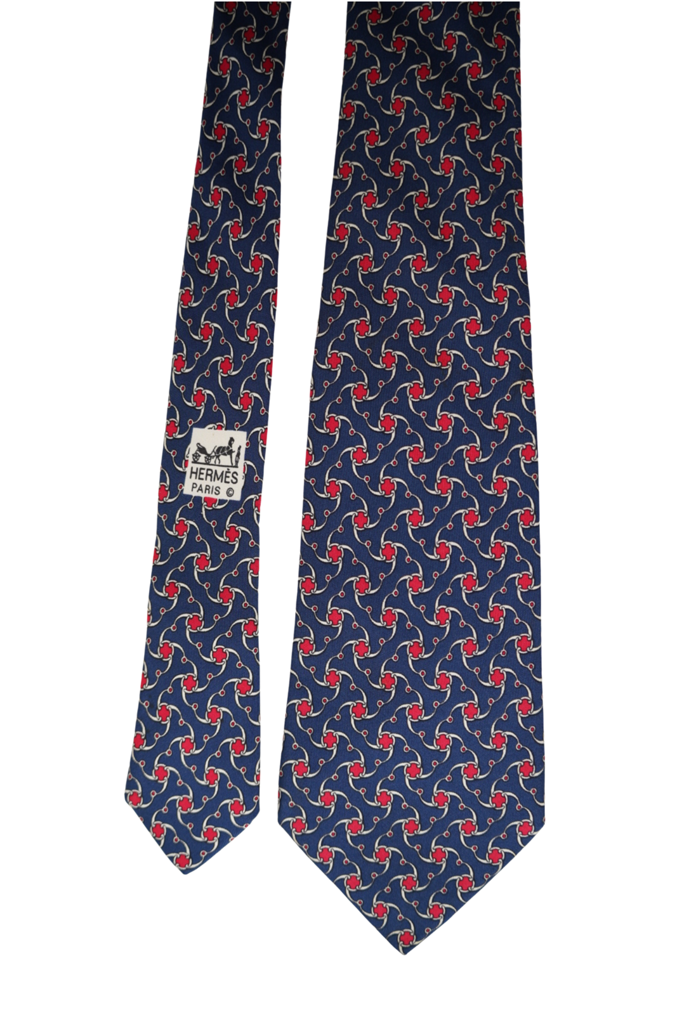 Blaue und rote Seidenkrawatte mit Kettenpunkten von Hermés