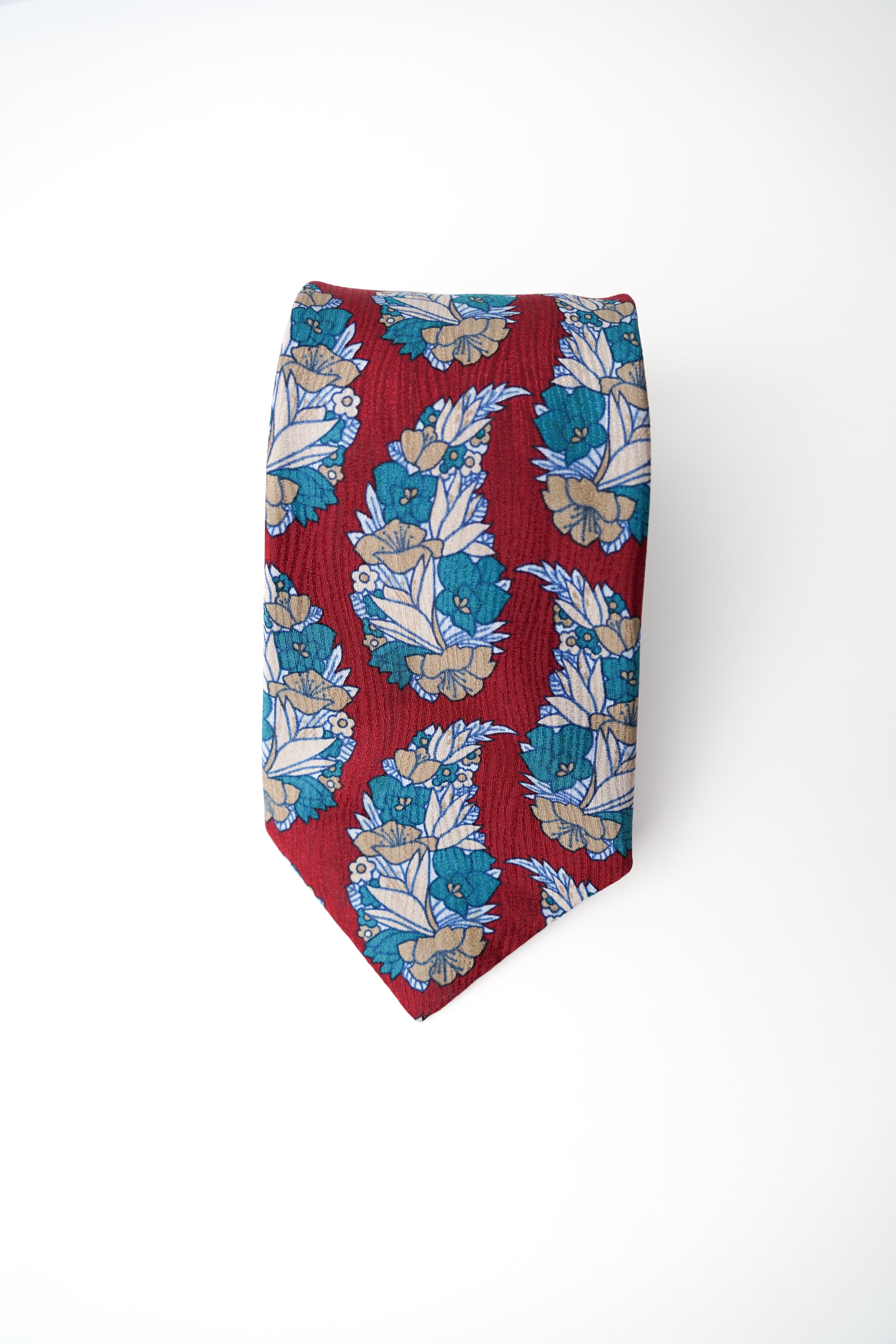 Yves Saint Laurent Red Flower Print Silk Tie