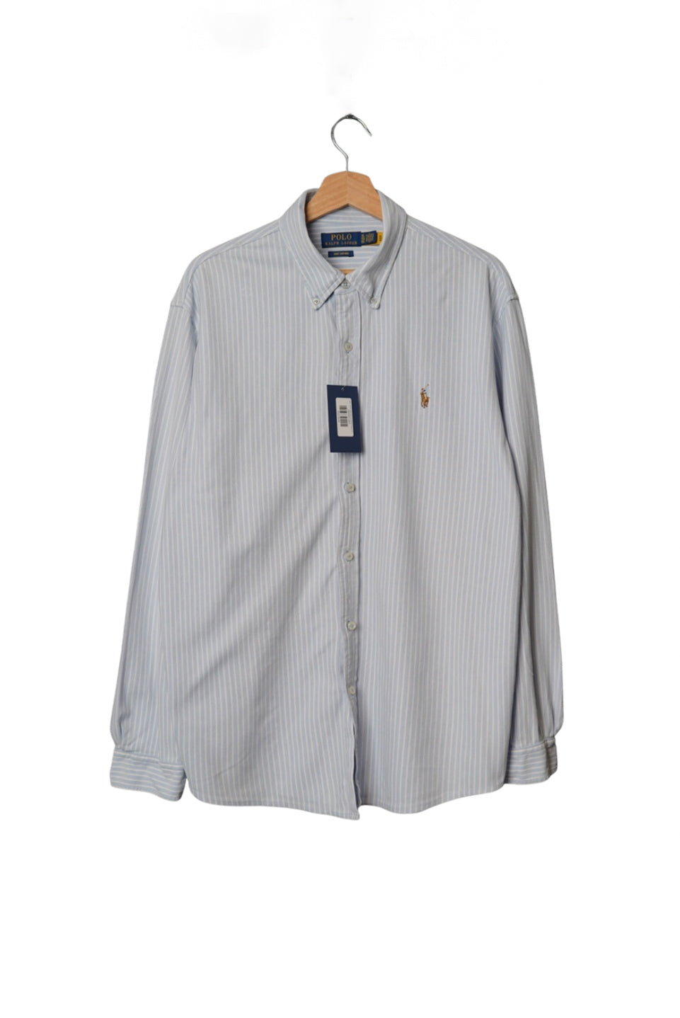 Ralph Lauren Light Blue and White Striped Knit Oxford Button Down Cotton Shirt