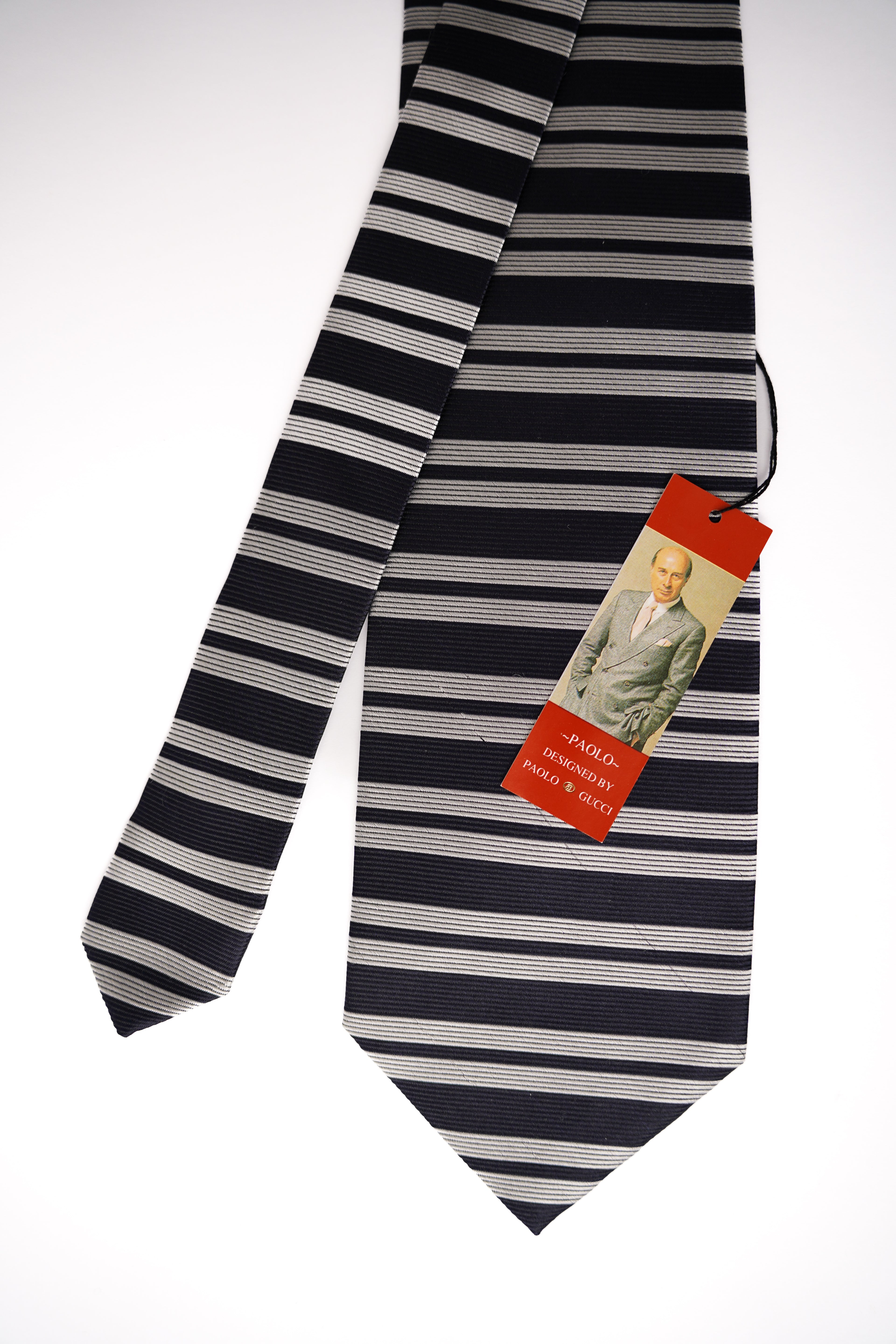 Paolo Gucci Navy and Grey Striped Scarcity Vintage Silk Tie