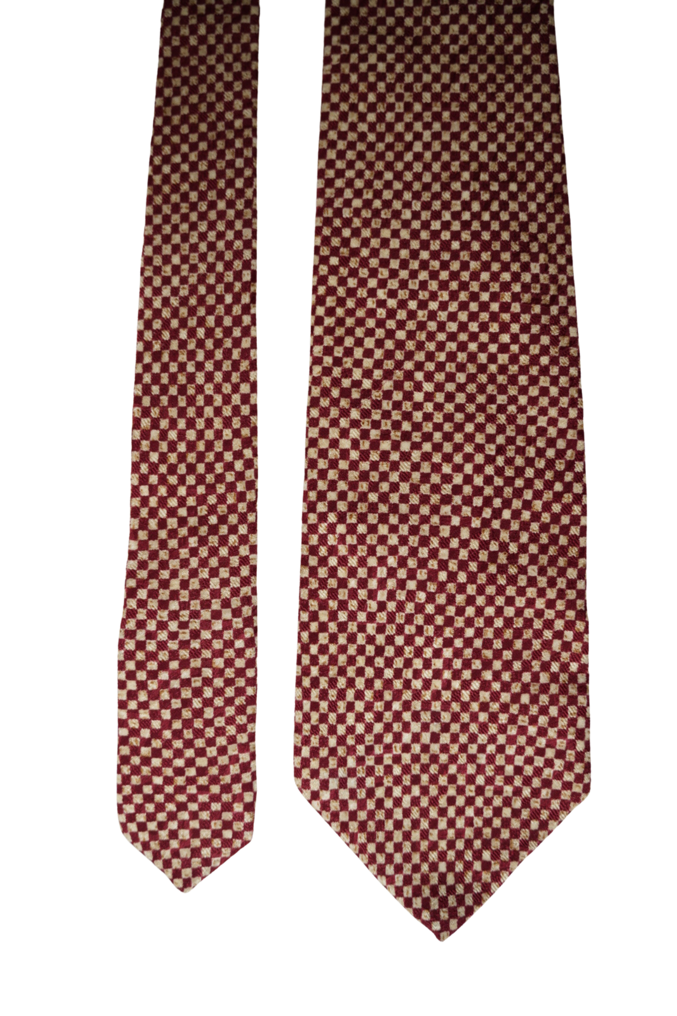 Hugo Boss – Rot und cremefarben karierte Seidenkrawatte