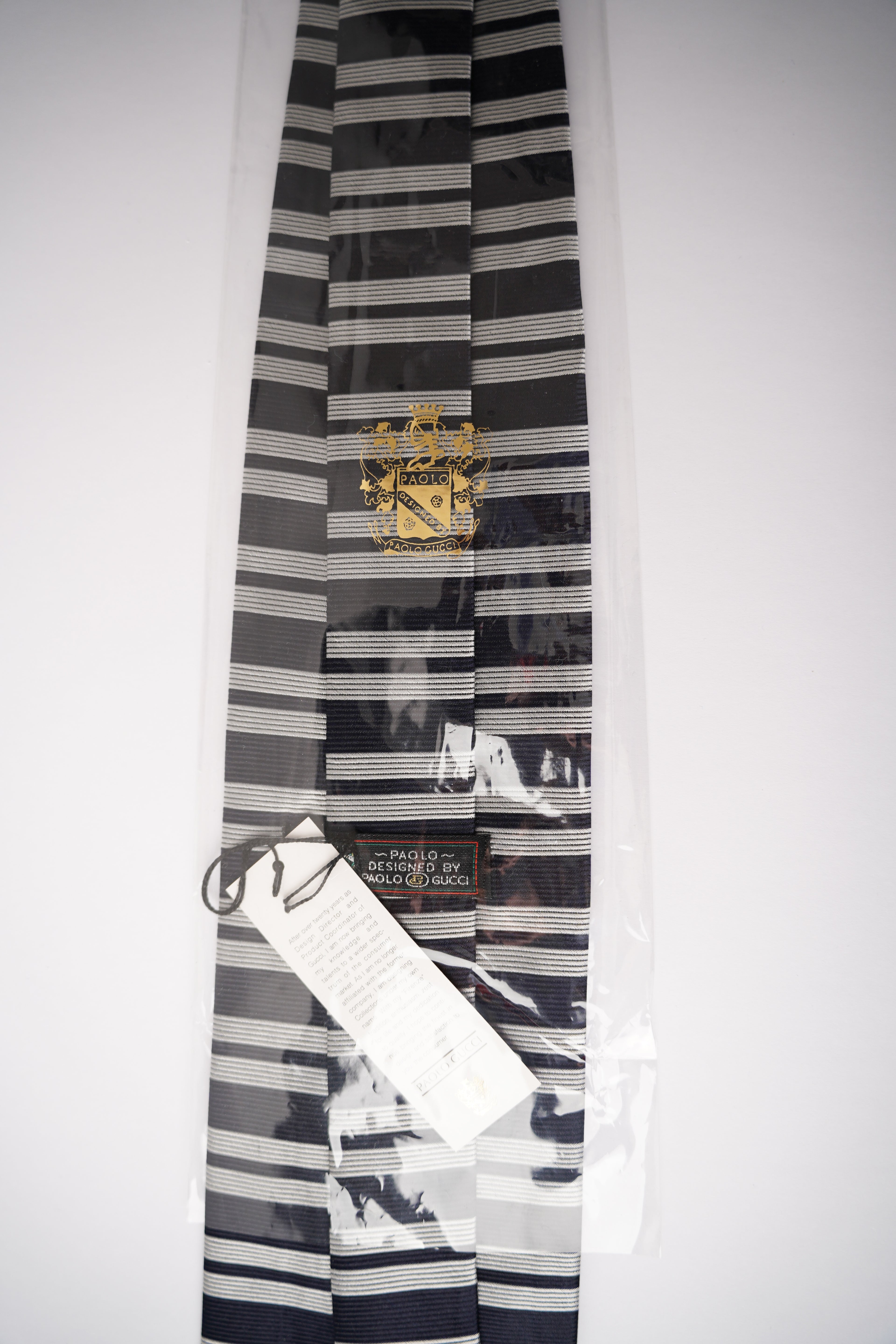 Paolo Gucci Navy and Grey Striped Scarcity Vintage Silk Tie