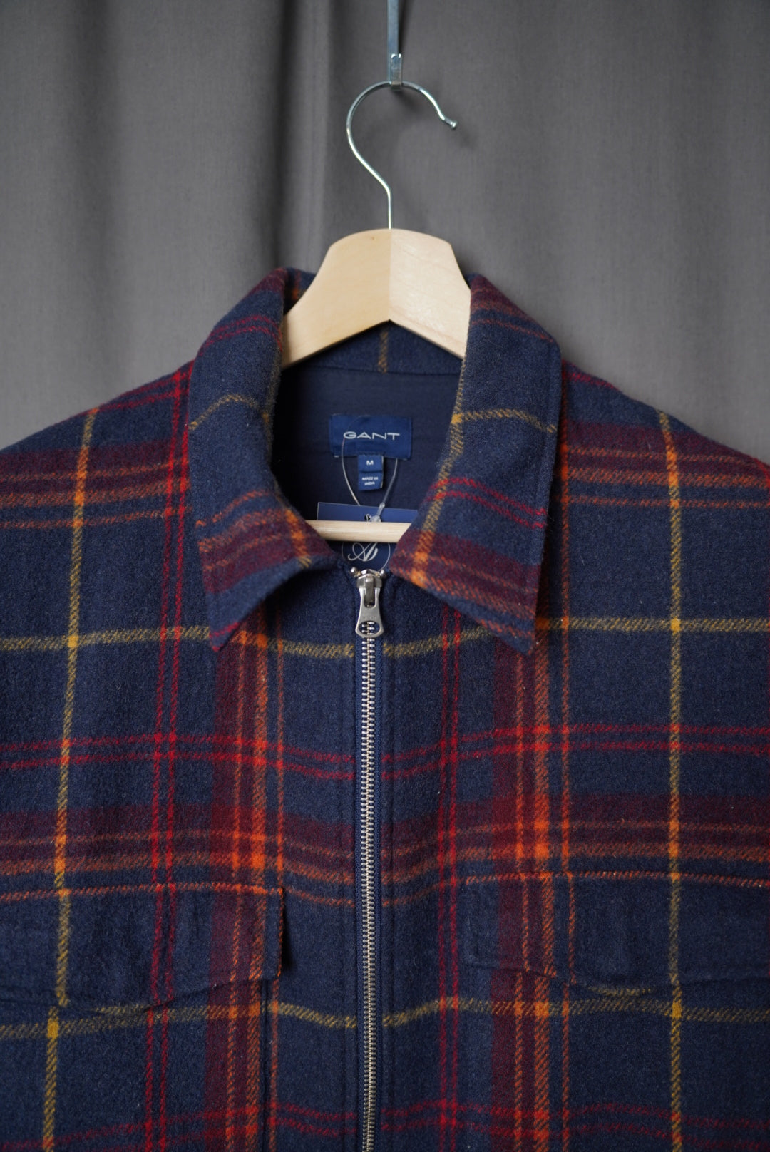 Gant Navy and Red Checkered Wool Zip Jacket