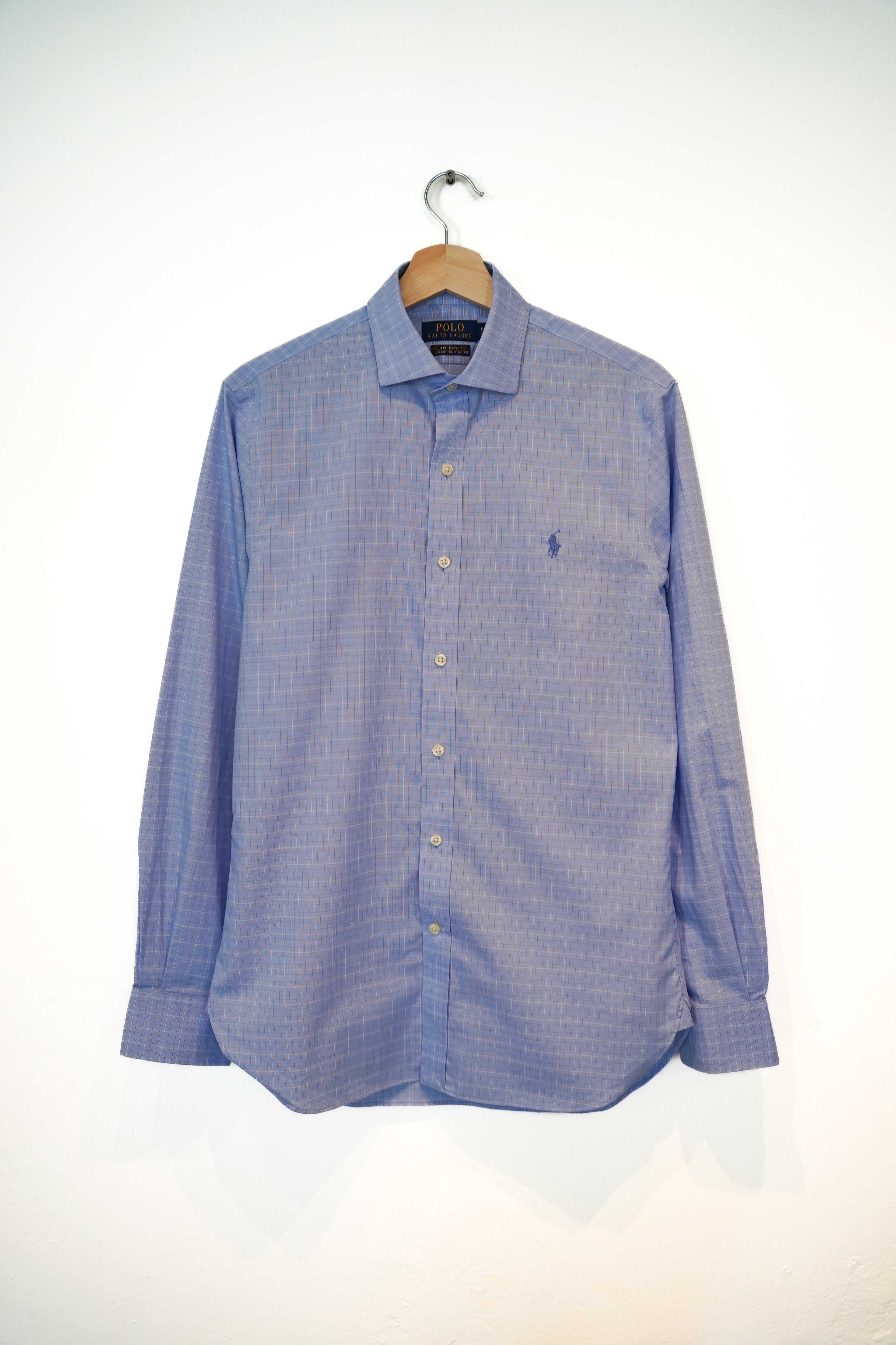 Ralph Lauren Lightblue Checkered Slim Fit Easy Care Cotton Strech Shirt