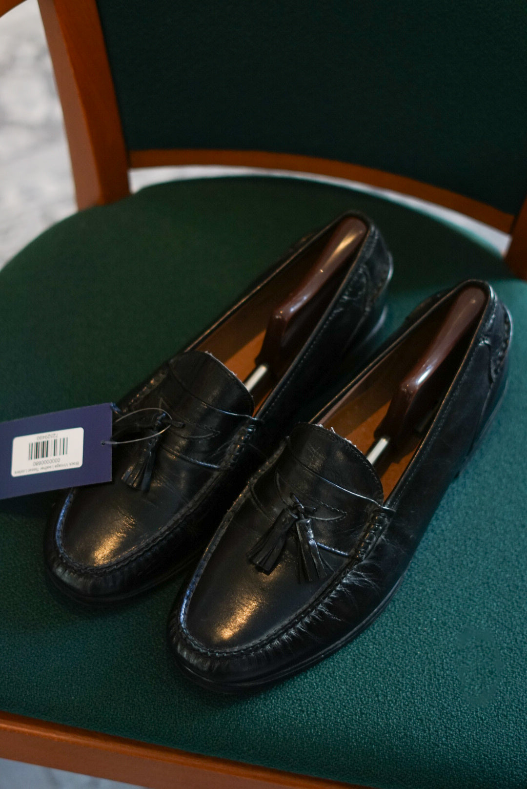 Black Vintage Leather Tassel Loafers