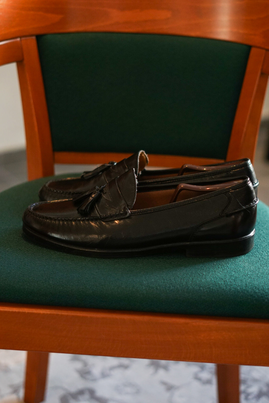 Black Vintage Leather Tassel Loafers