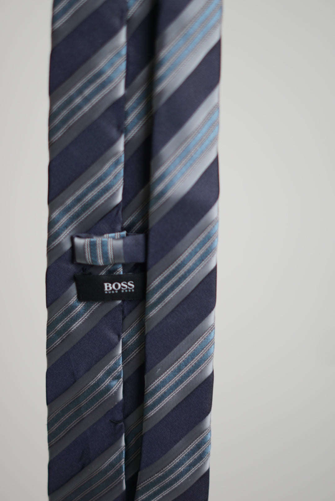 Hugo Boss Navy, White and Brown Striped Silk Tie