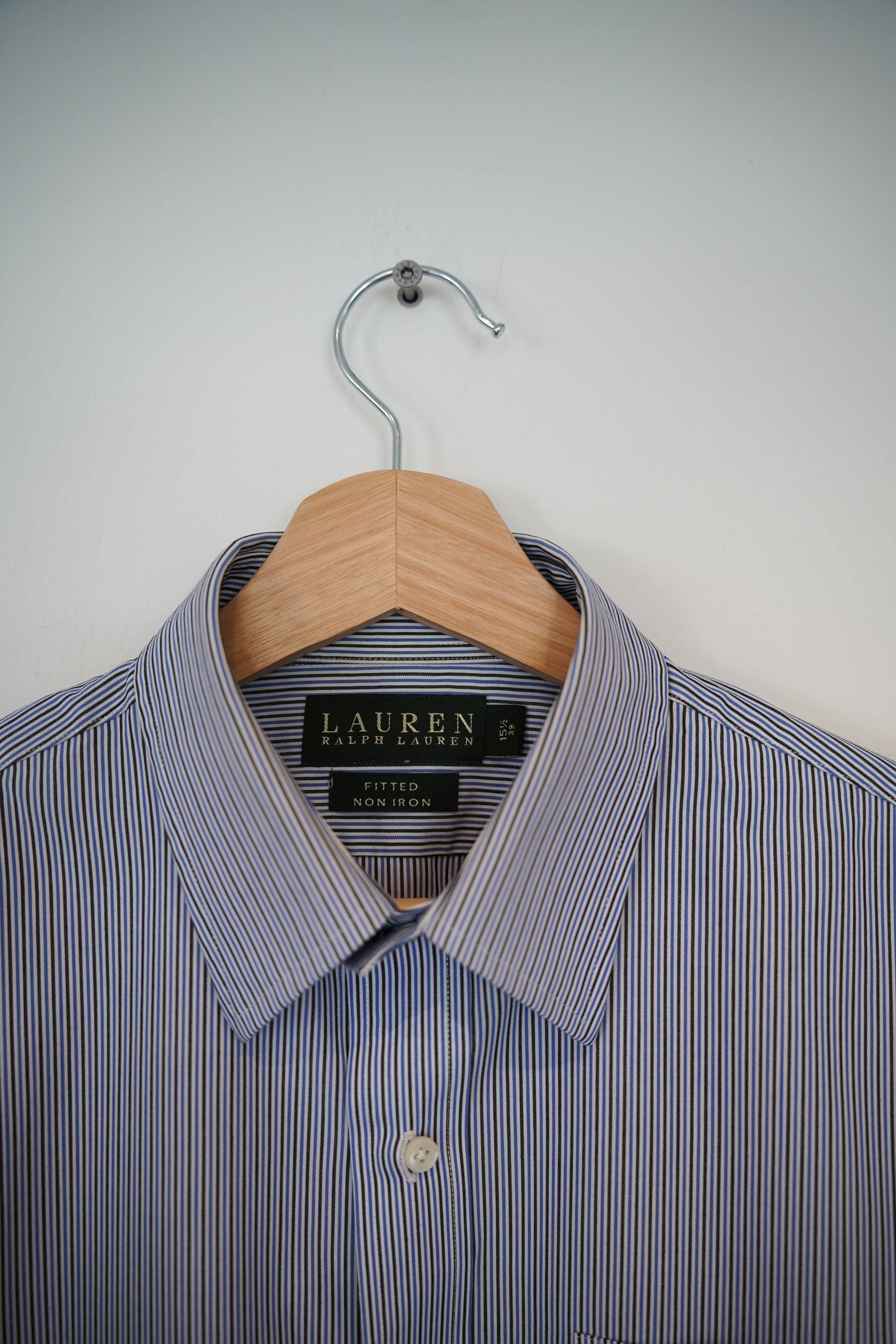 Ralph Lauren White, Blue and Brown Striped Fitted Non-Iron Cotton Shirt