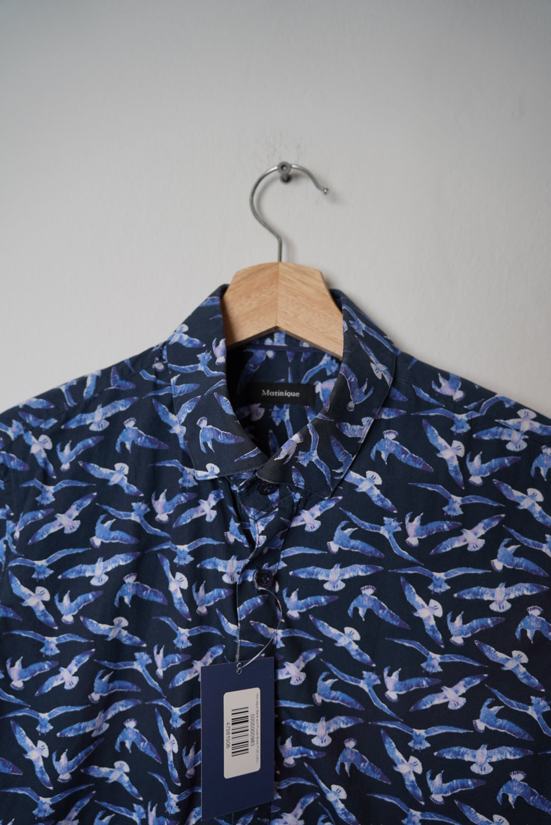 Matinique Navy and Purple Birds Print Cotton Shirt