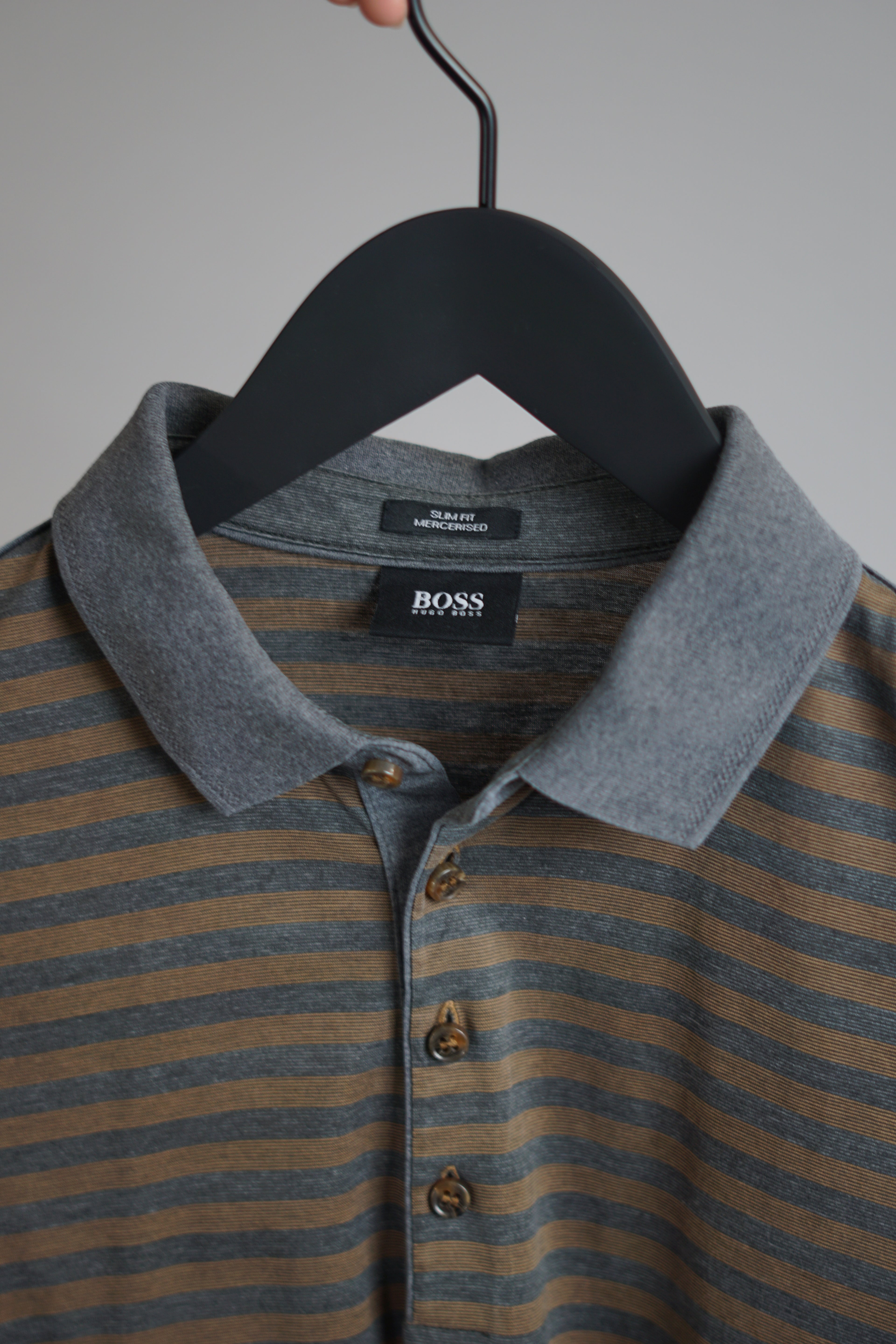 Hugo Boss Gray Striped Slim Fit Mercerized Polo Shirt