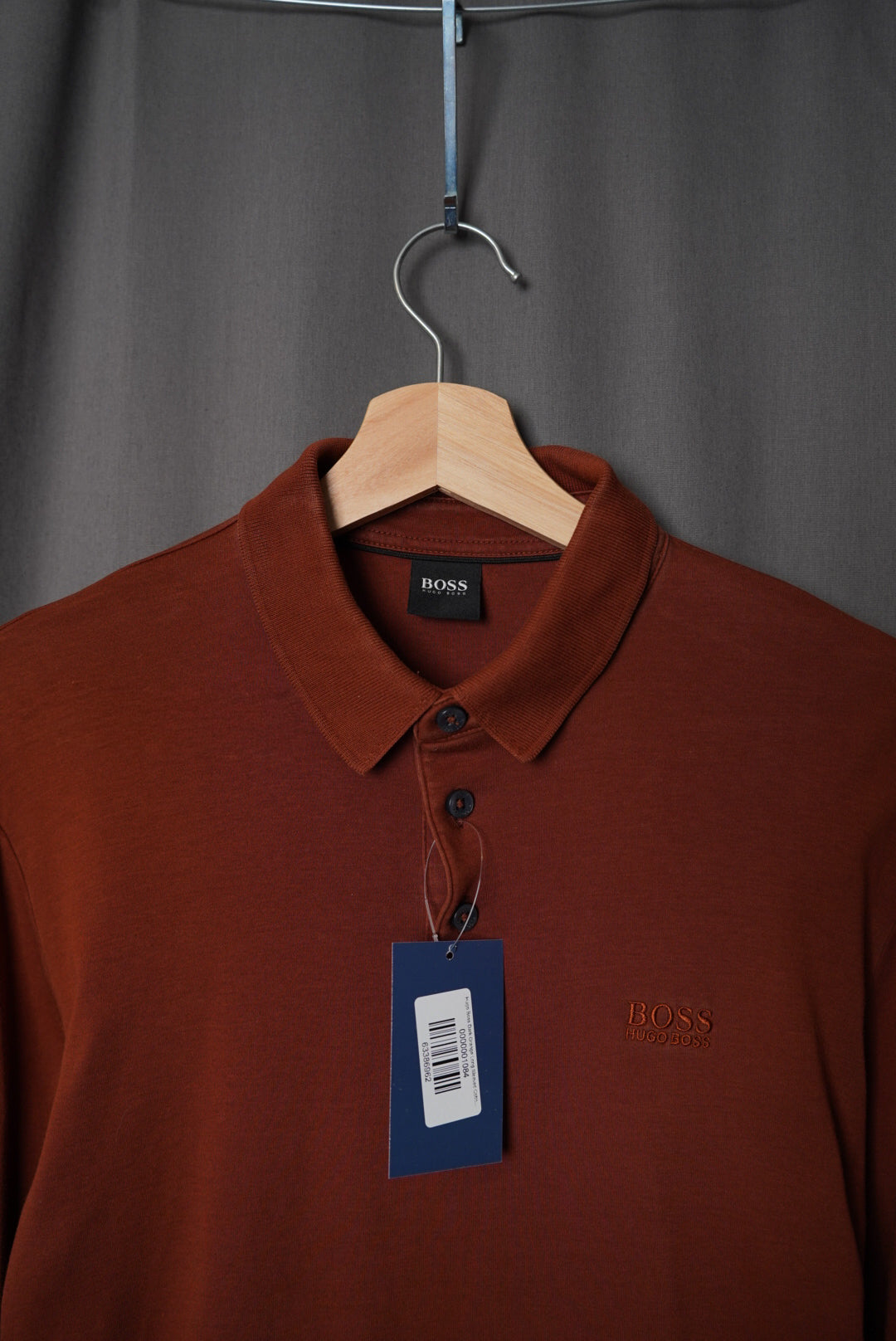 Hugo Boss Dark Orange Long Sleeved Cotton Polo Shirt