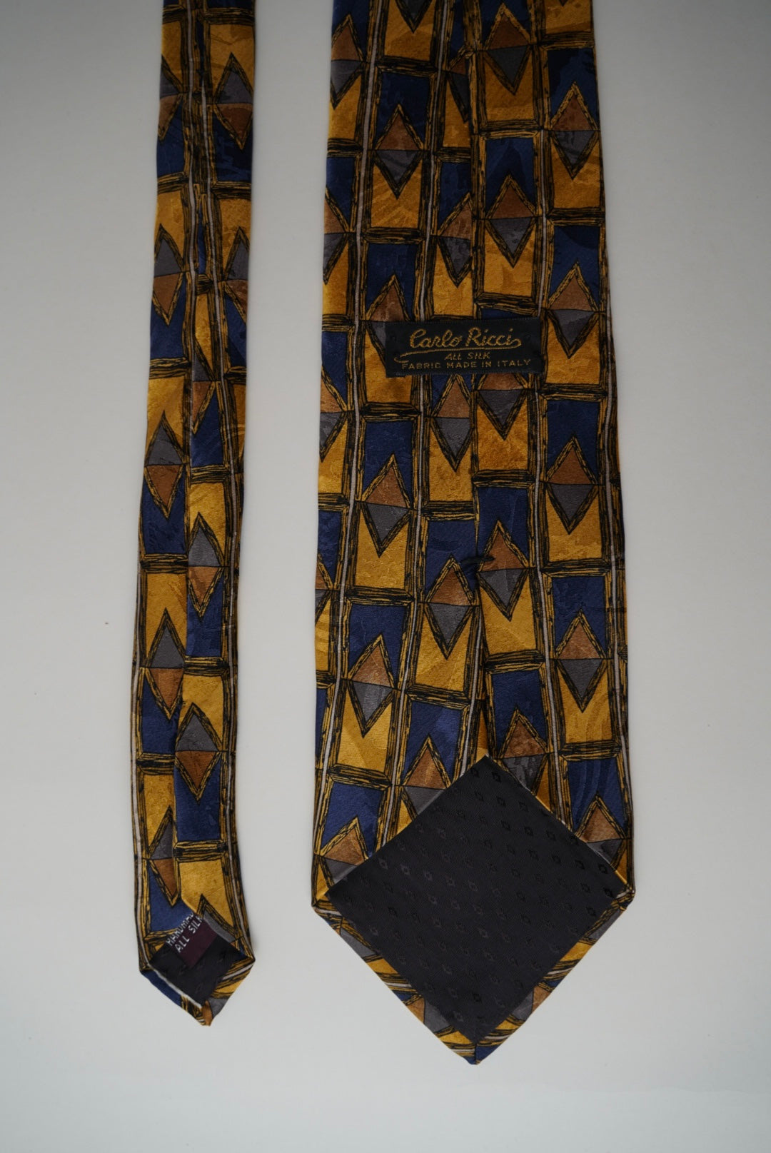 Carlo Ricci Vintage Yellow and Navy Silk Tie