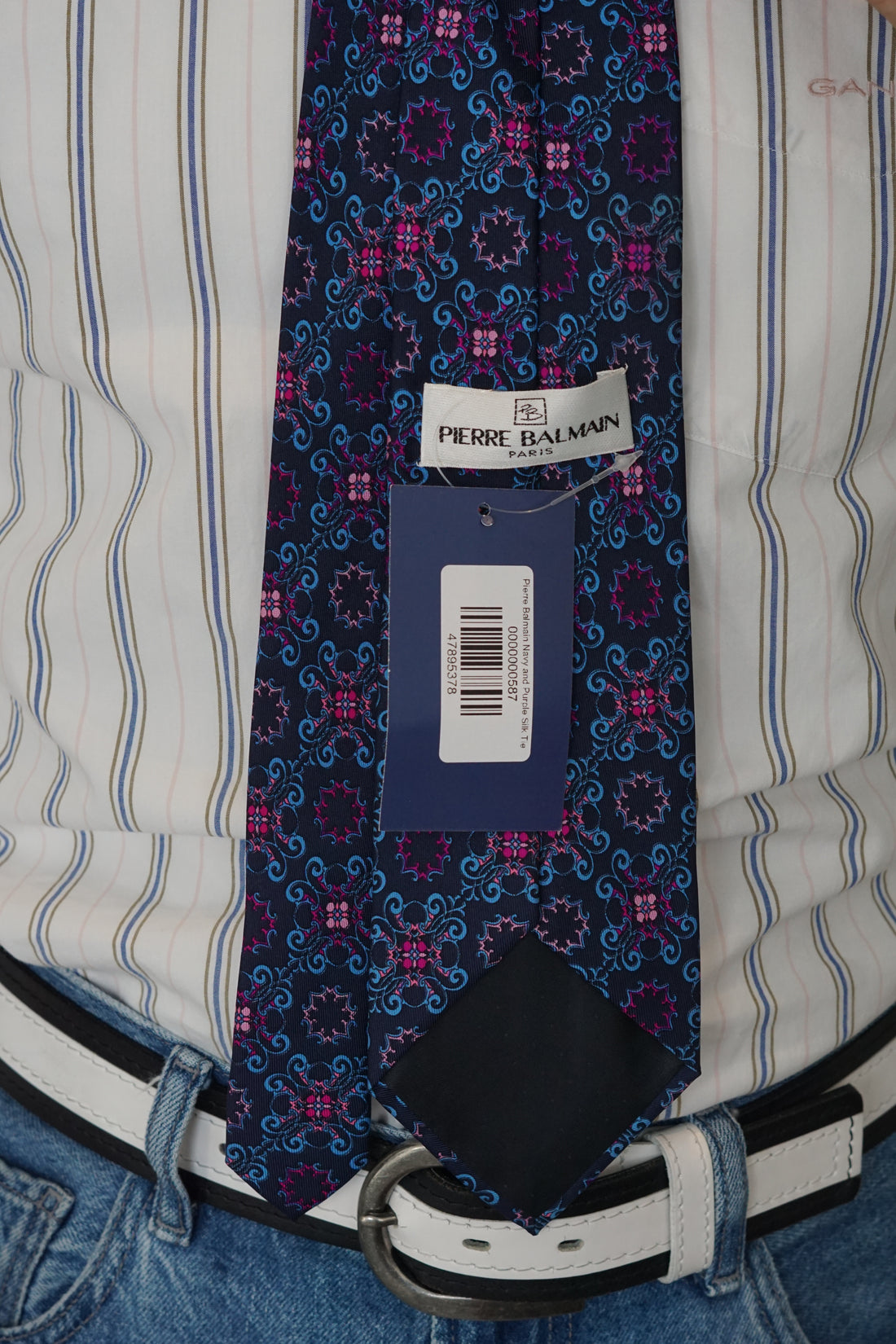 Pierre Balmain Navy and Purple Silk Tie
