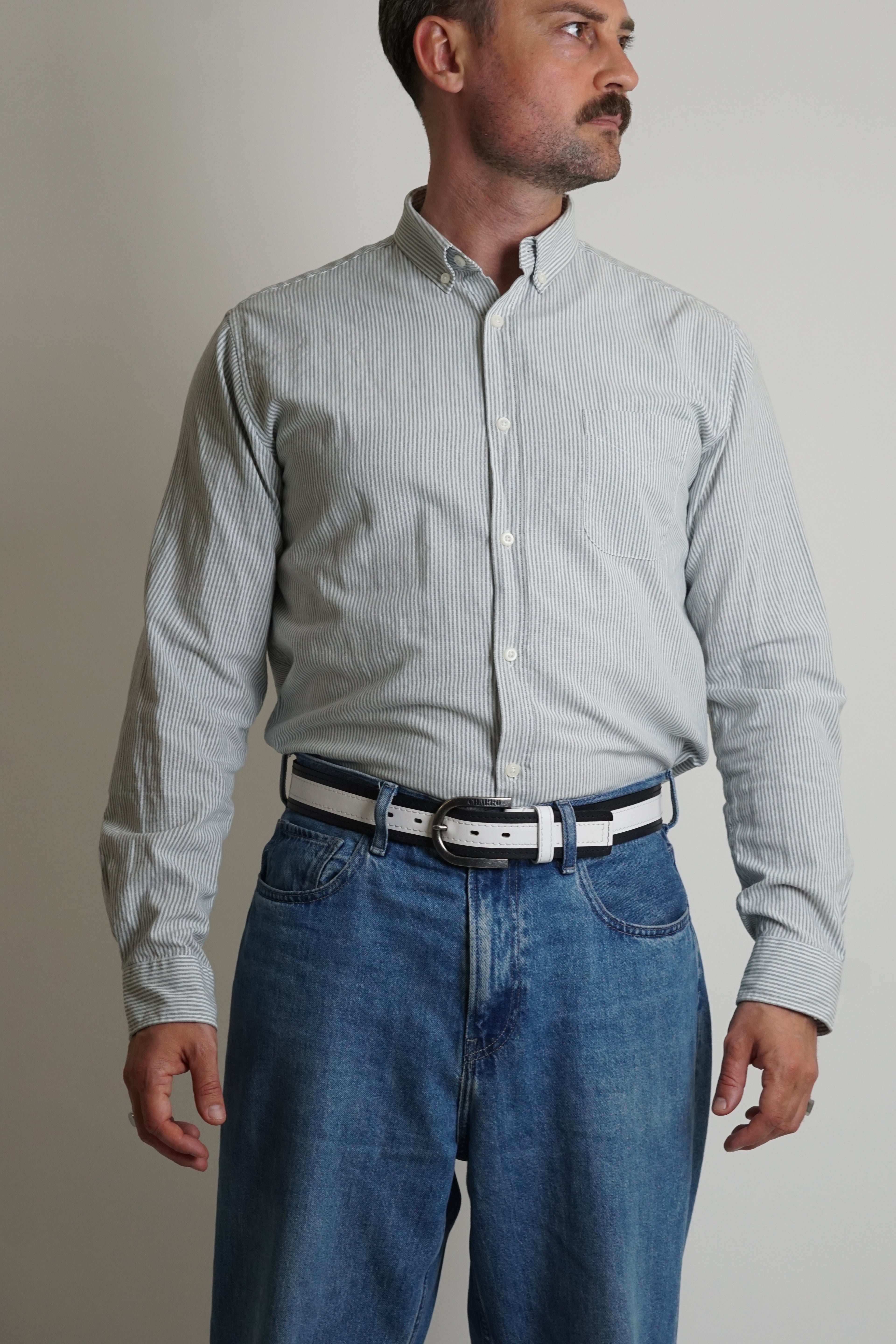 MO Casual Green and White Striped Regular Fit Shirt
