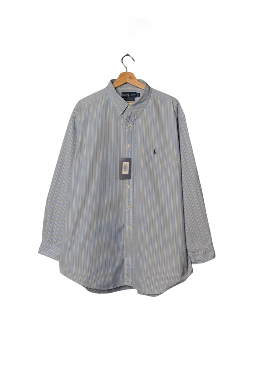 Ralph Lauren Light Blue and White Striped Yarmouth Pinpoint Oxford Button Down Cotton Shirt