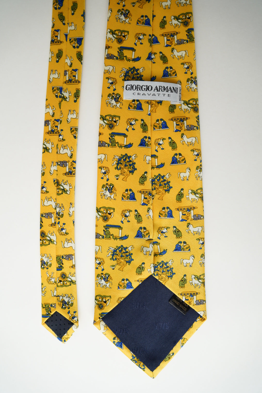 Giorgio Armani Yellow Horse and China Print Silk Tie