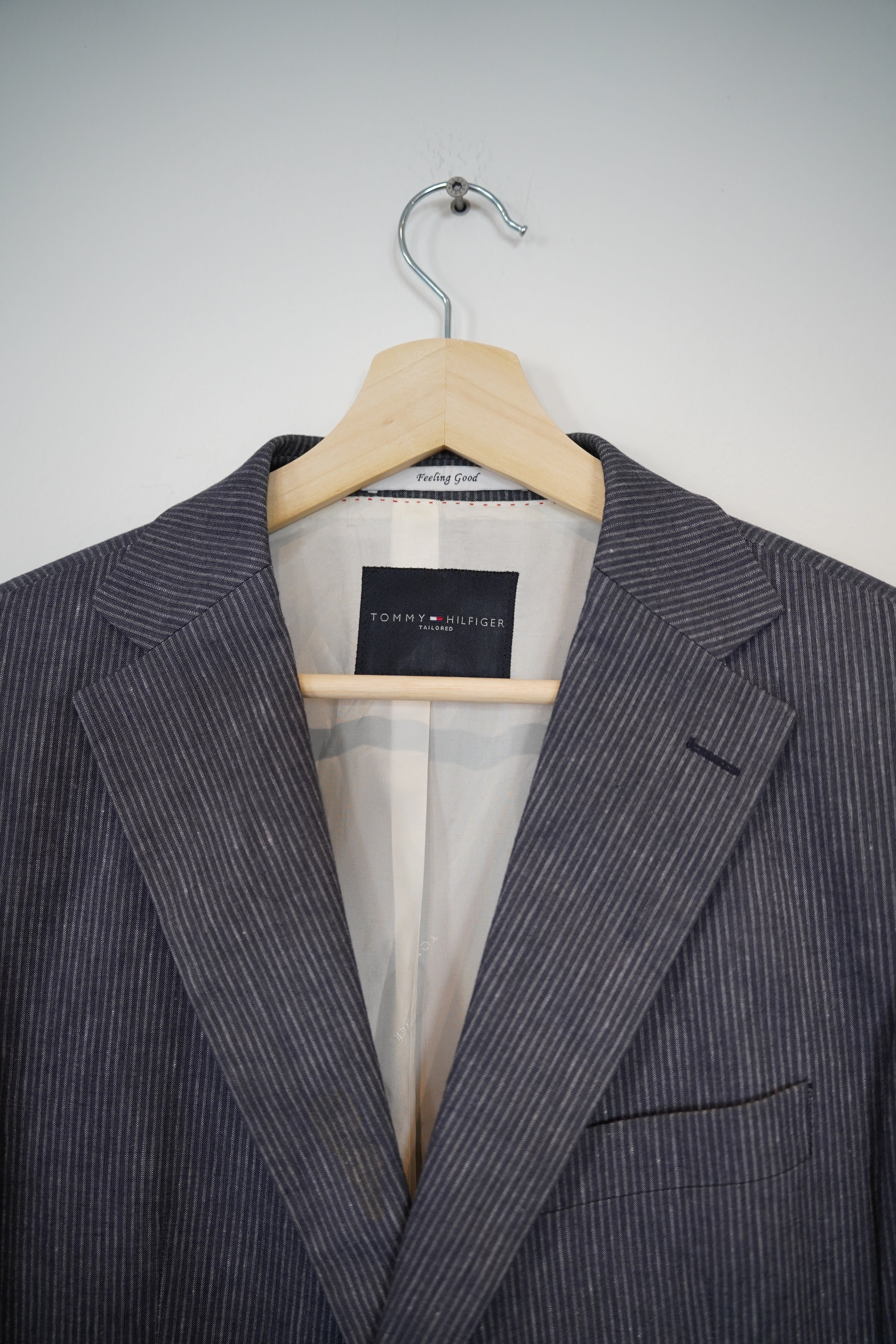 Tommy Hilfiger Gray Striped Linen and Cotton Blazer