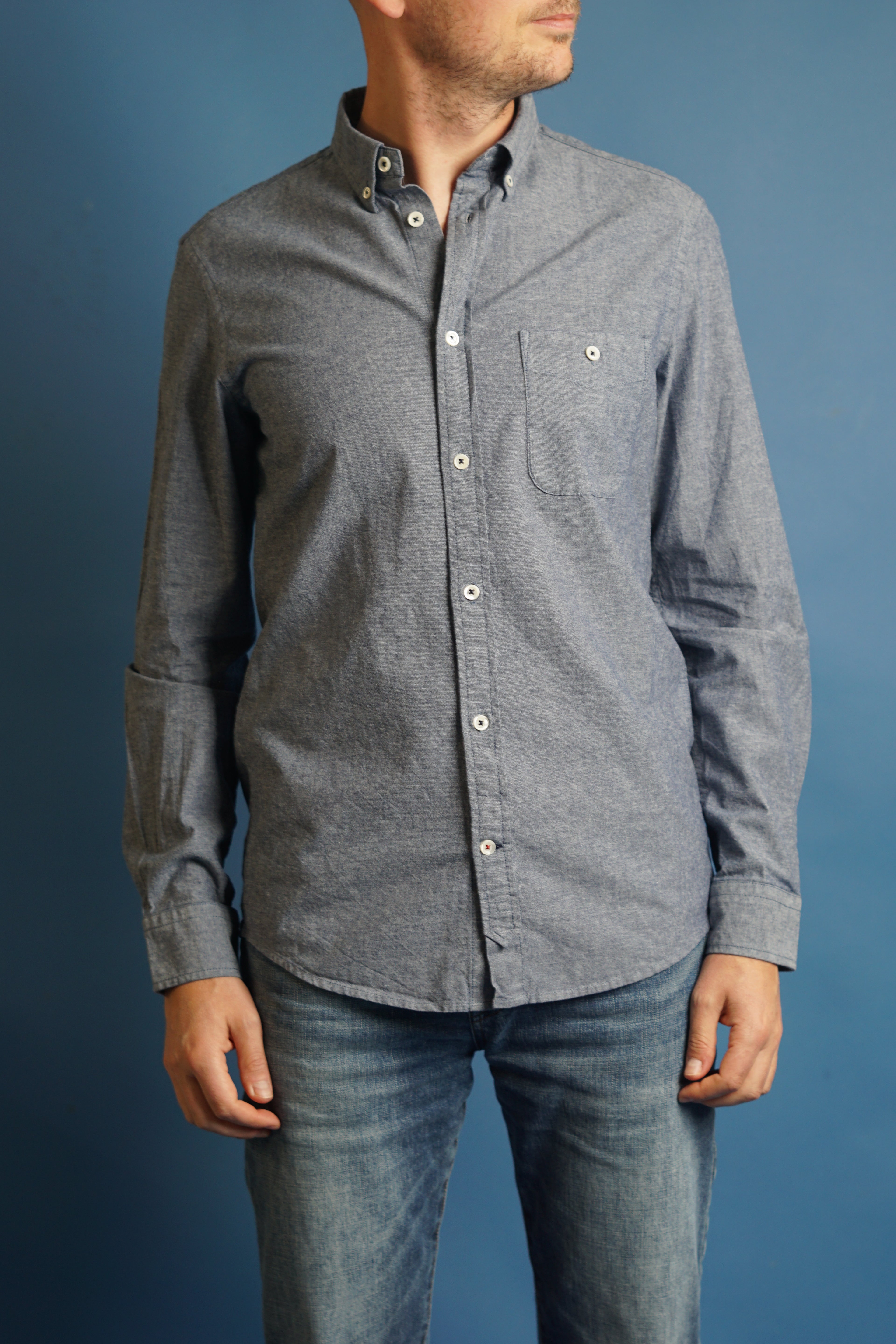 NN07 Graues Button-Down-Baumwollhemd