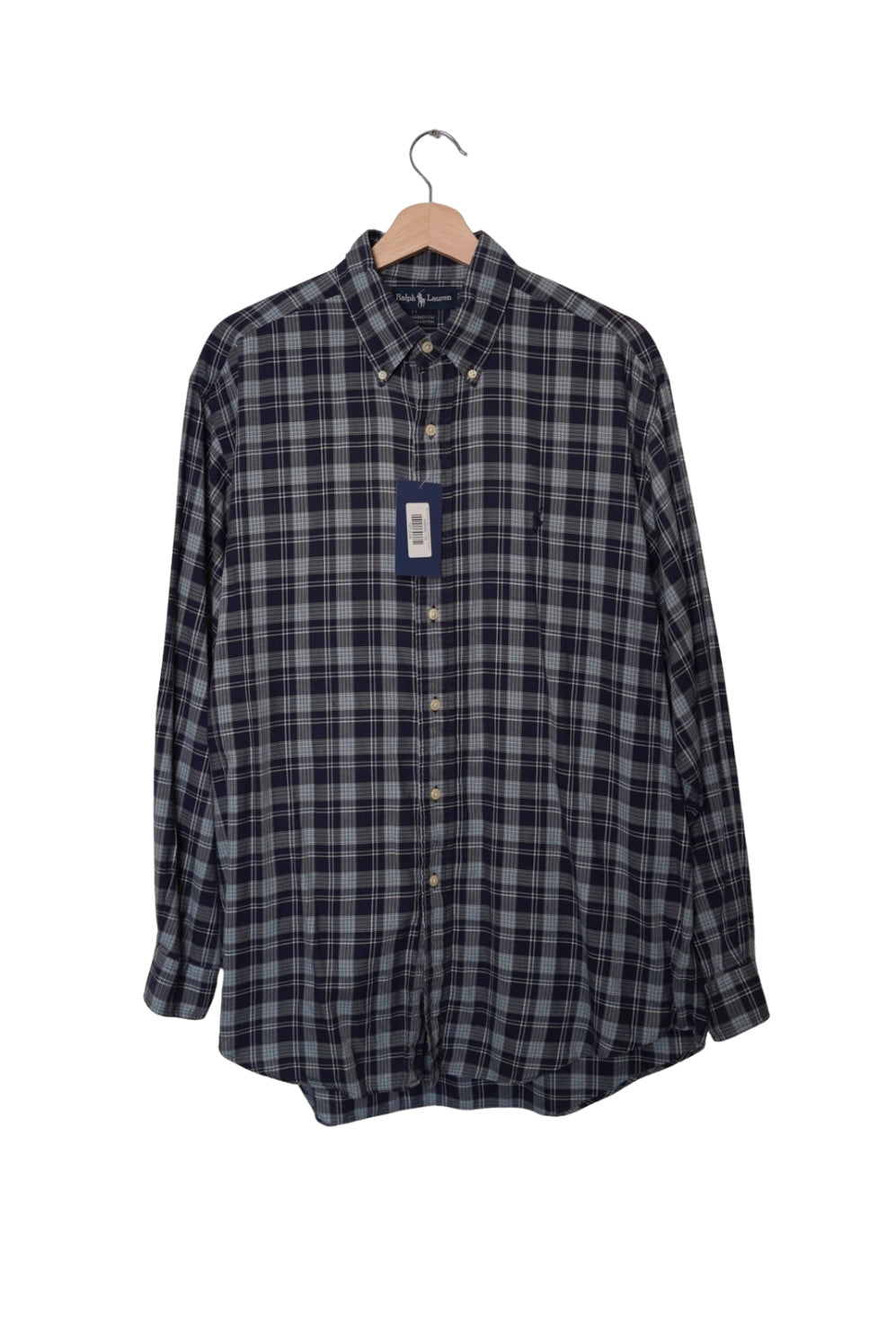 Ralph Lauren Navy and Lightblue Checkered Button Down Yarmouth Cotton Shirt