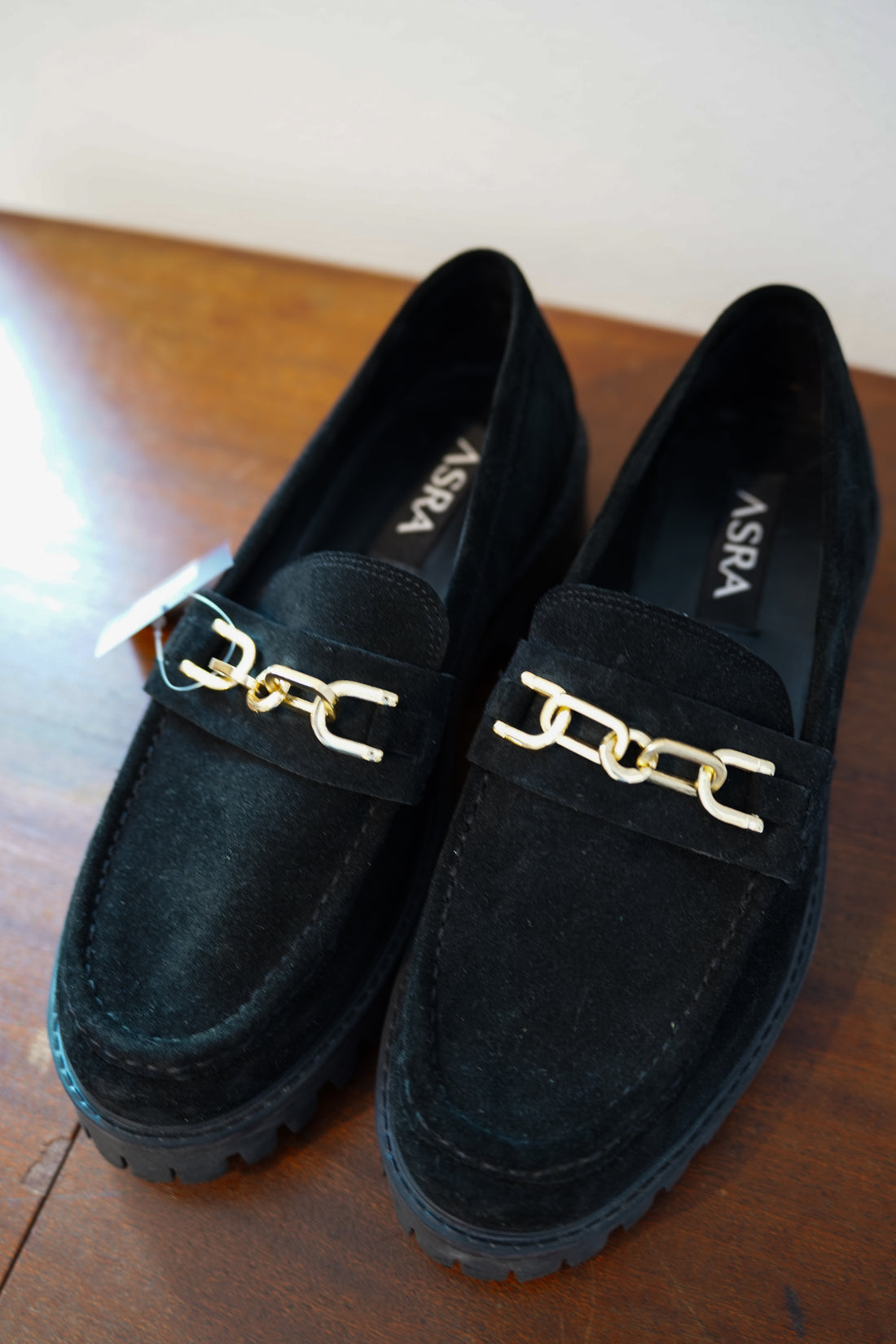 Asra Black Suede Leather Loafers