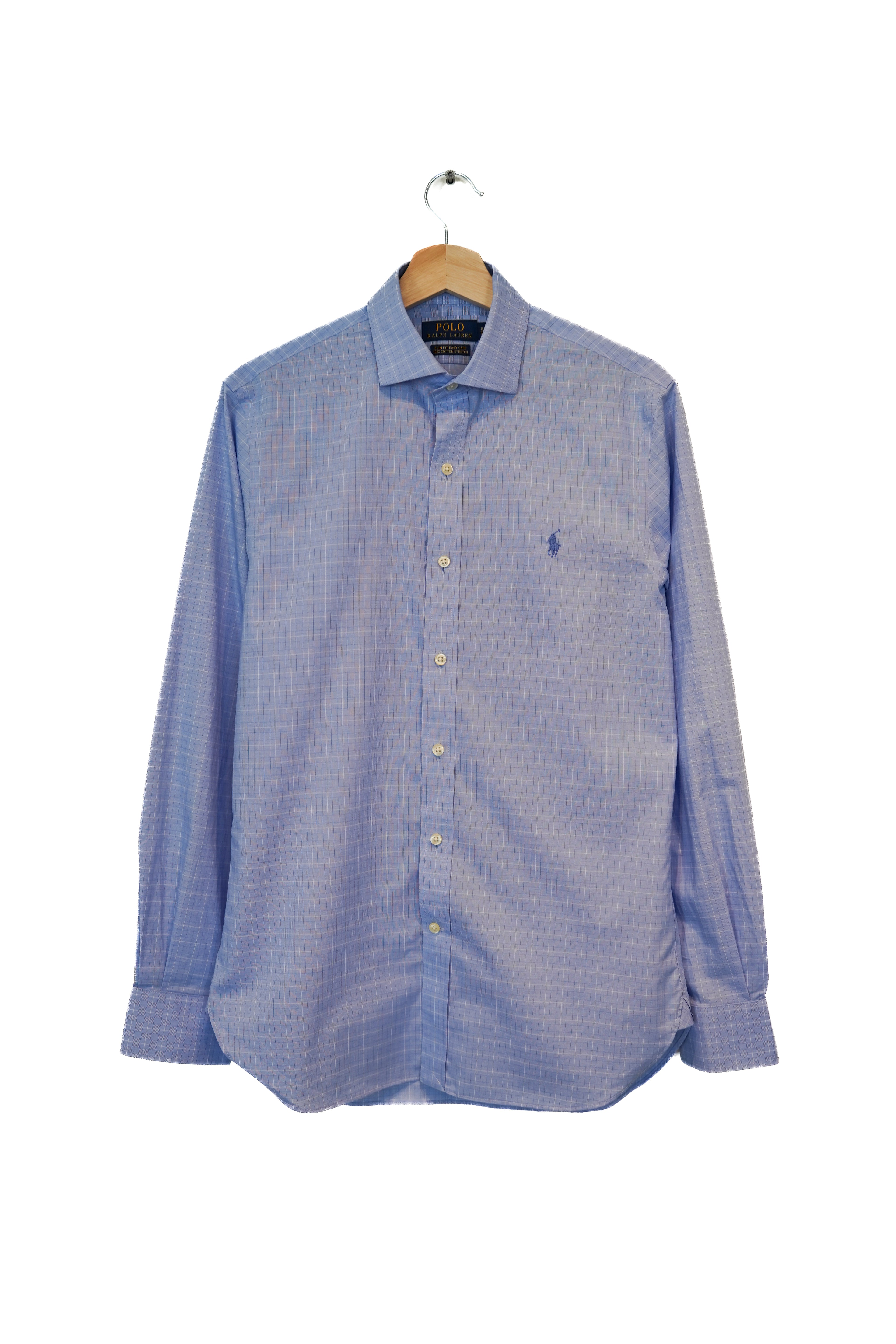 Ralph Lauren Lightblue Checkered Slim Fit Easy Care Cotton Stretch Shirt