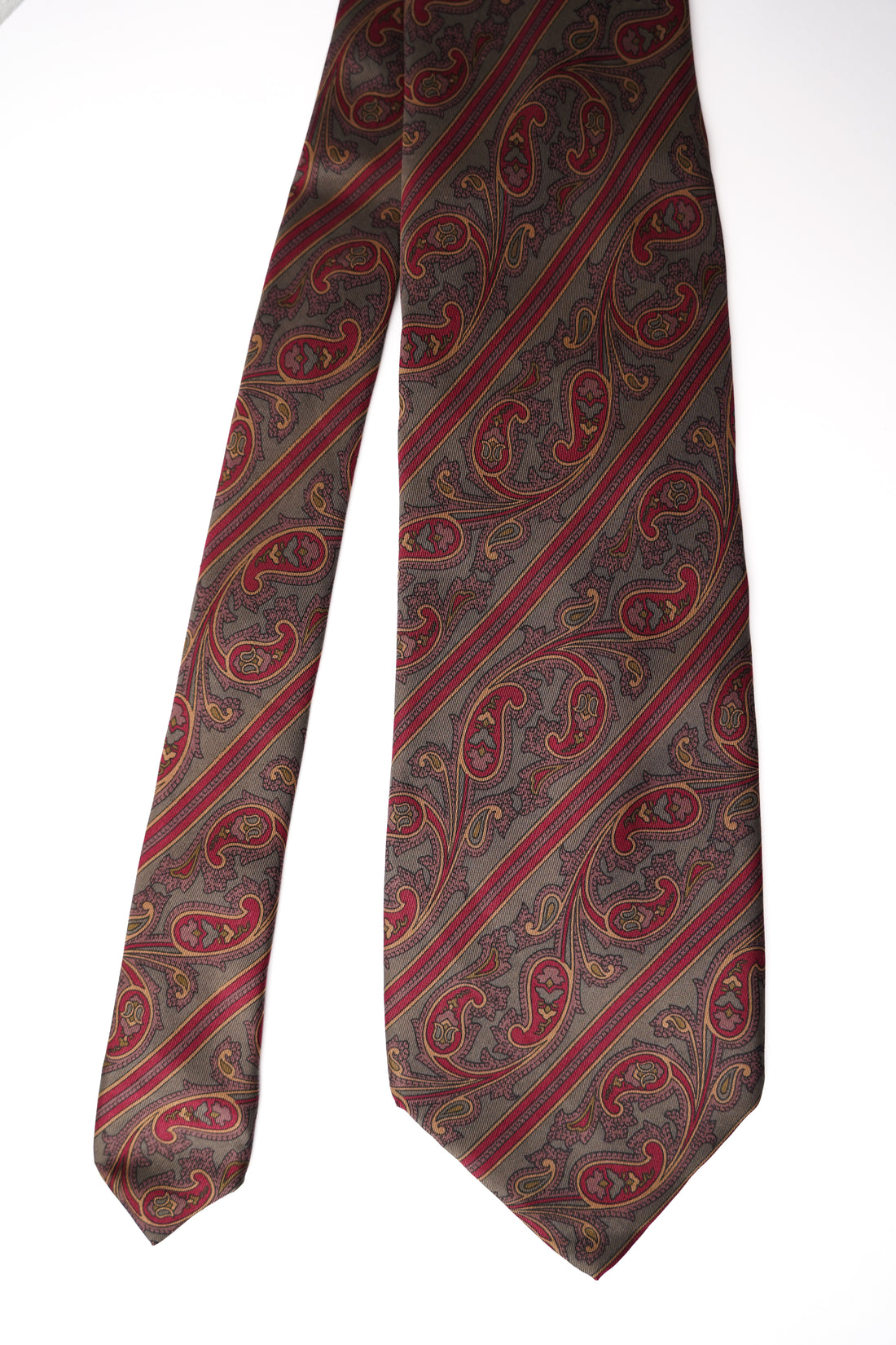 Pierre Balmain Red and Grey Paisley Hand Made Silk Tie