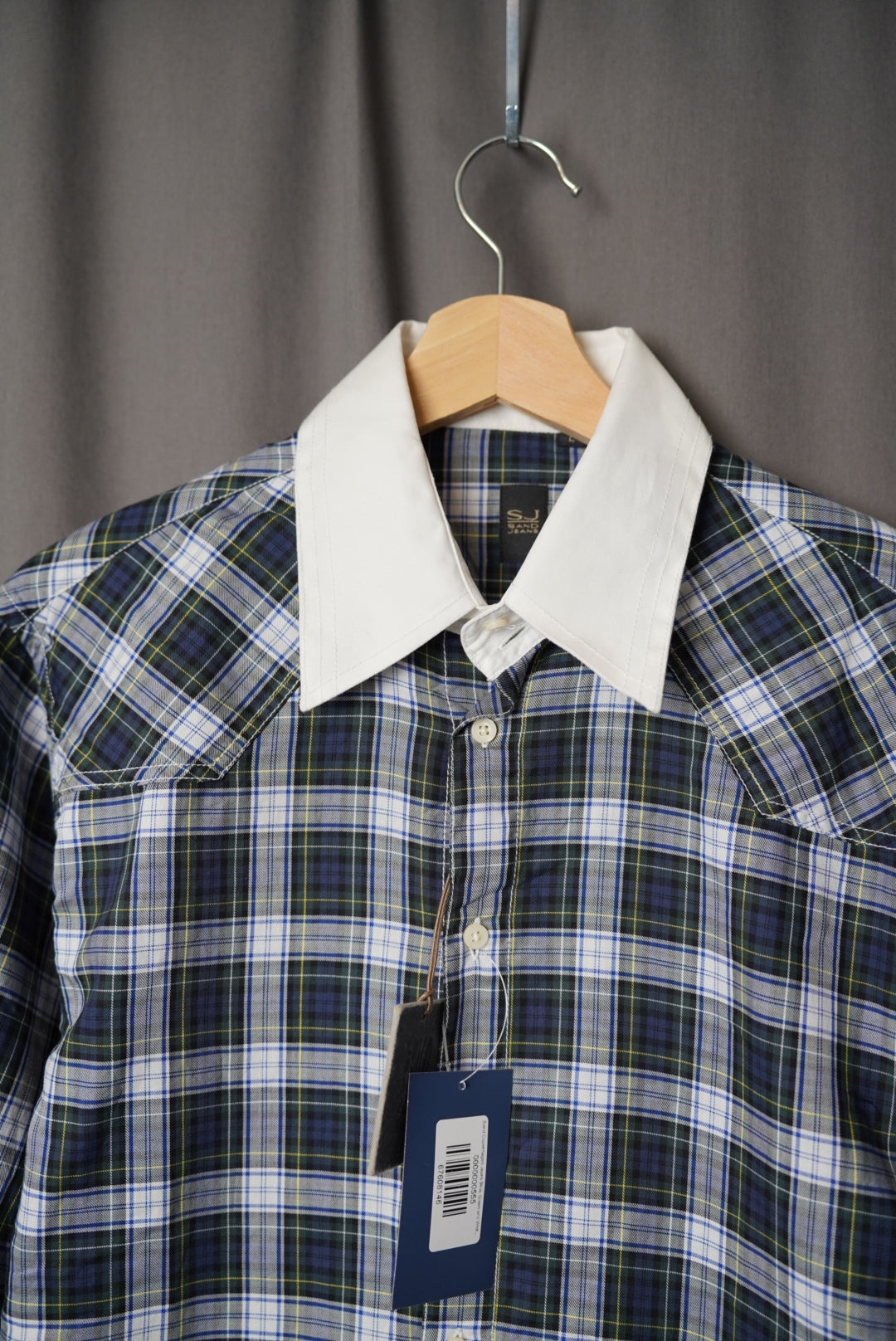 Sand Copenhagen Jeans Blue, Green and White Checkered White Collar Cotton Shirt
