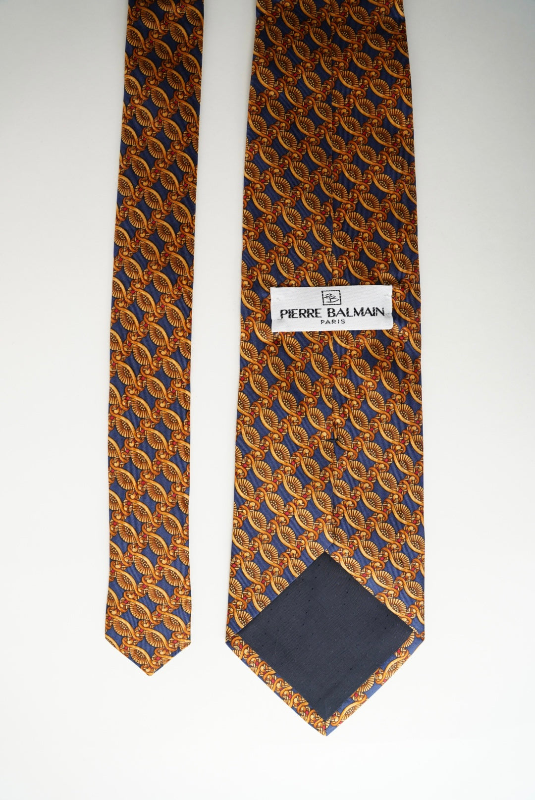 Pierre Balmain Navy and Gold Print Silk Tie
