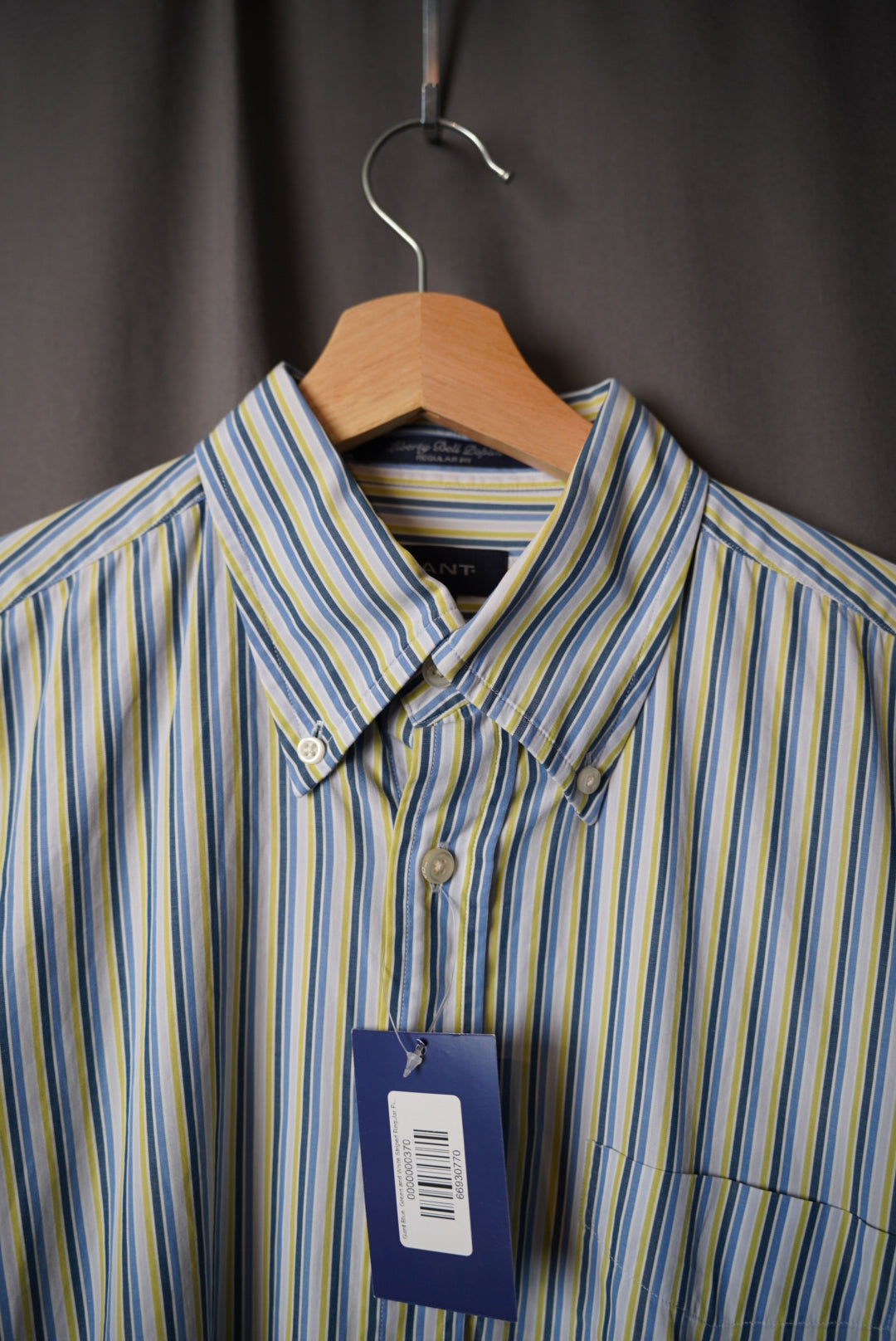Gant Blue, Green and White Striped Liberty Bell Poplin Regular Fit Cotton Shirt