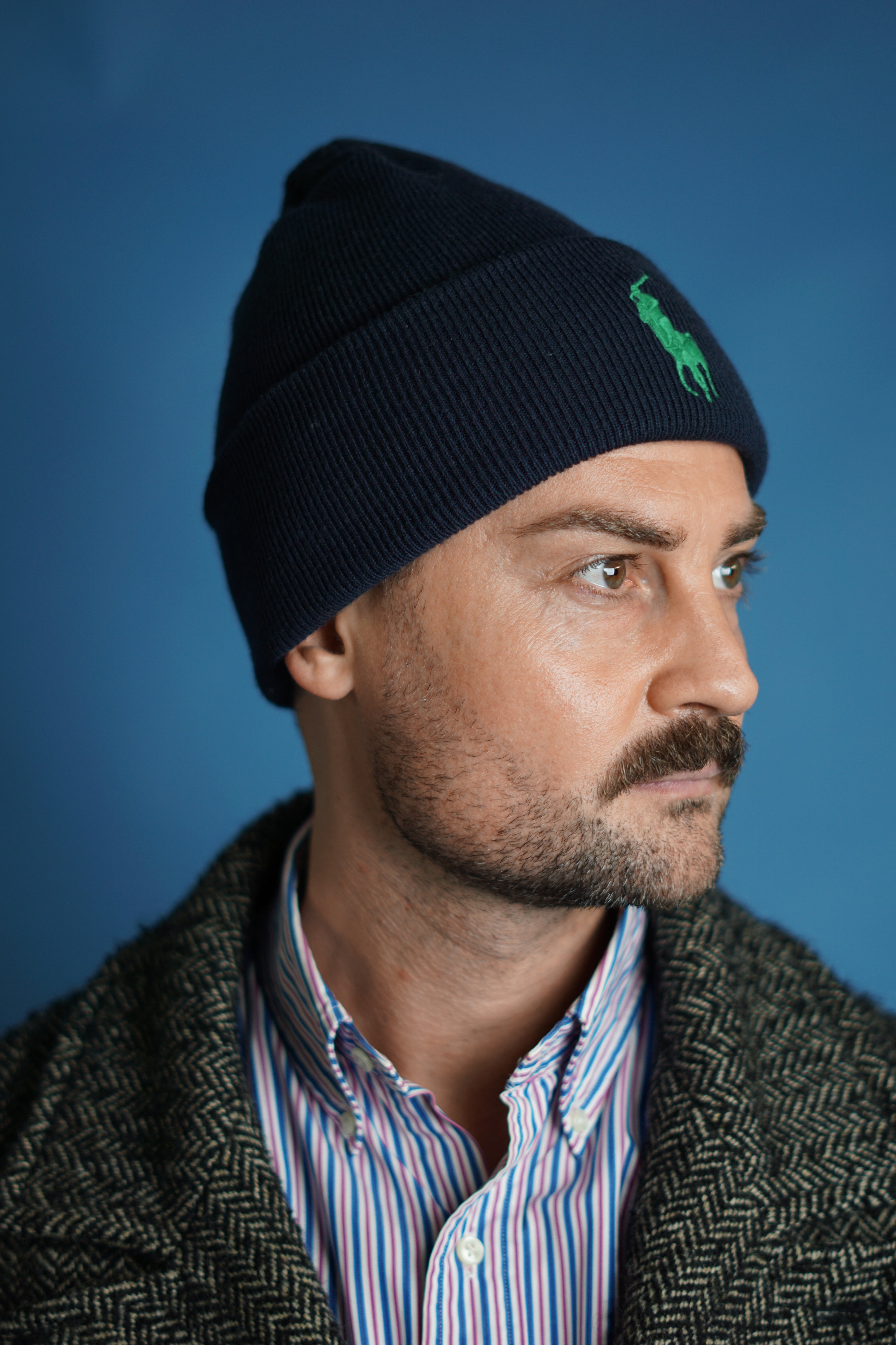 Ralph Lauren – Marineblaue Beanie mit grünem Logo
