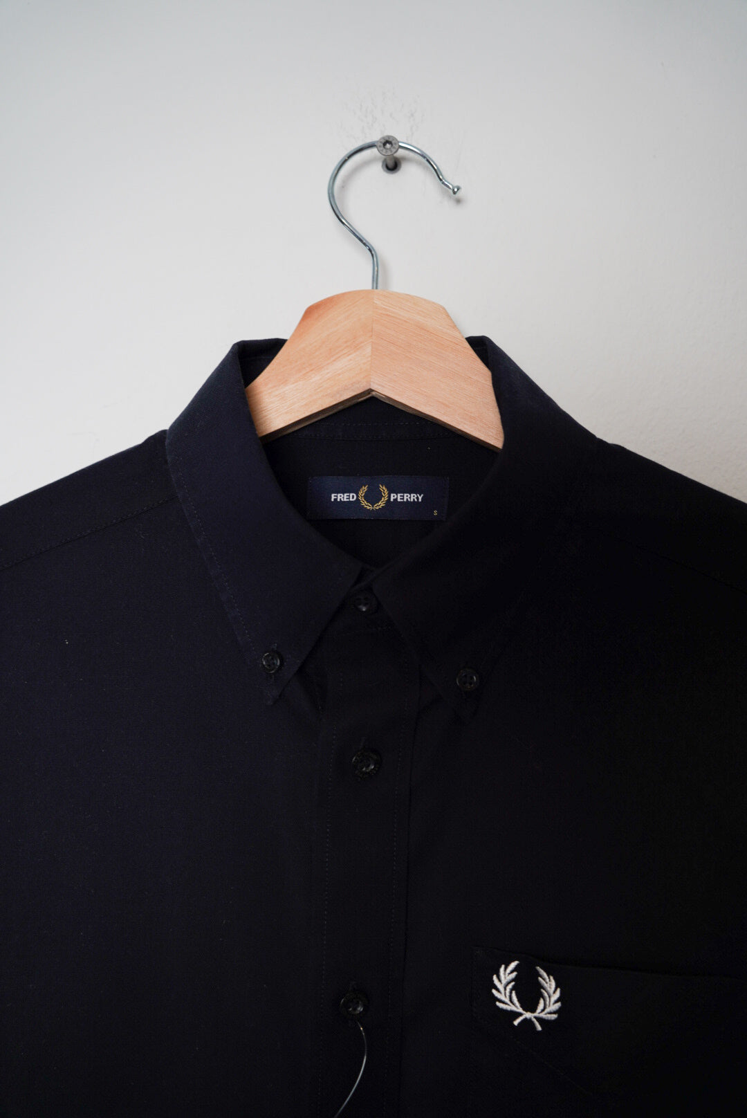 Fred Perry Navy Button Down Logo Print Cotton Shirt
