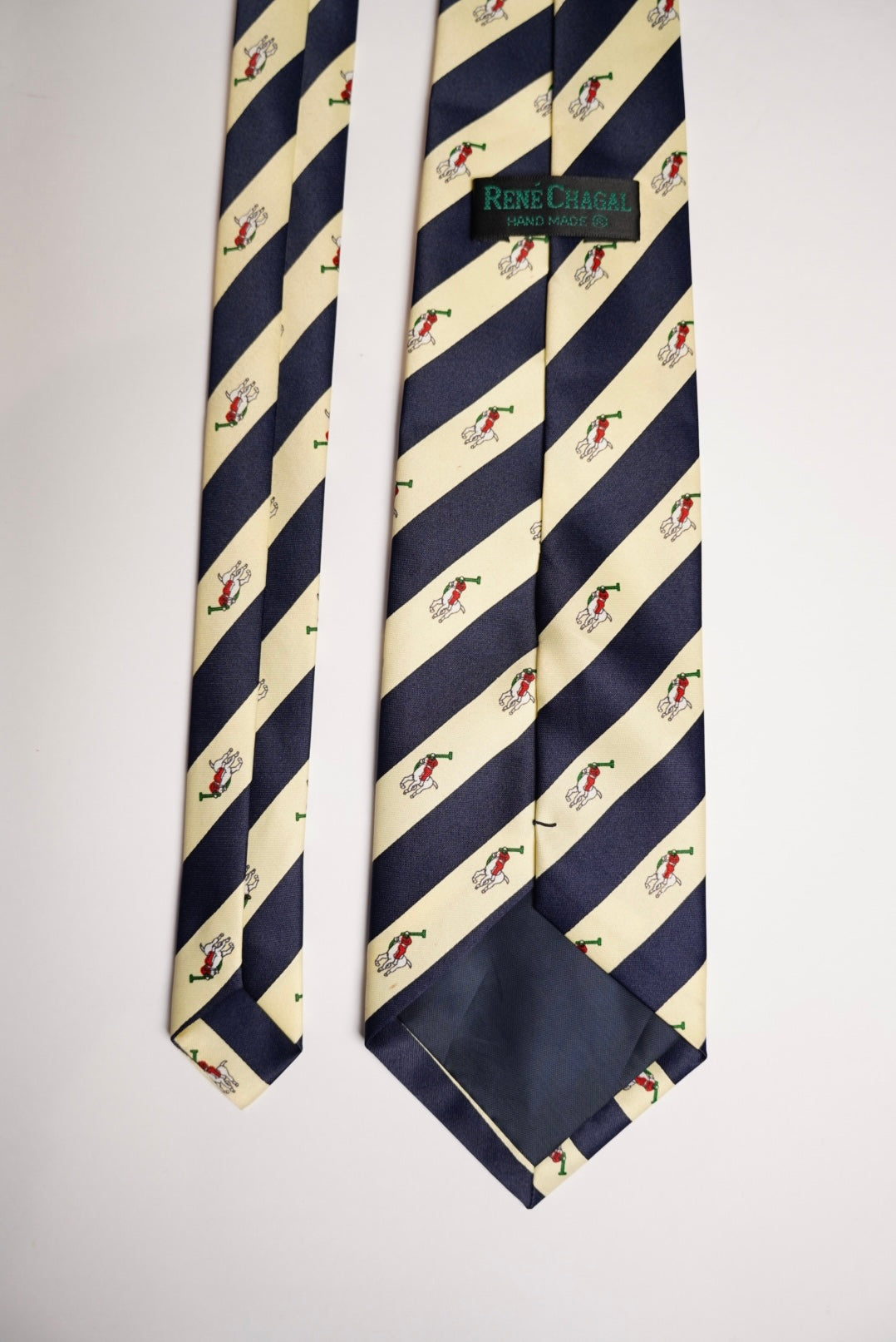 René Chagal Navy and Cream Striped Polo Print Ivy League Tie
