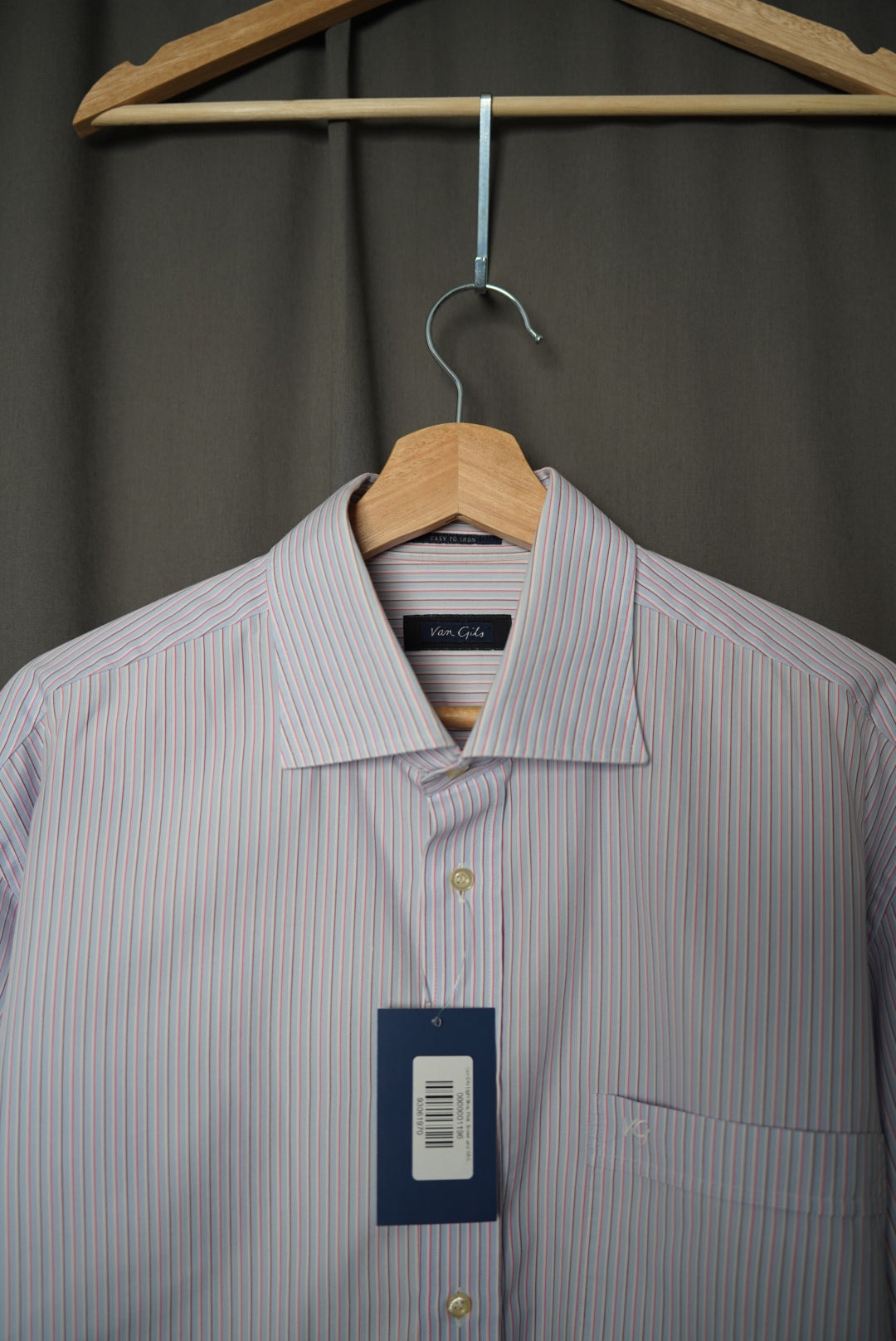 Van Gils Light Blue, Pink, Brown and White Striped Easy Iron Shirt