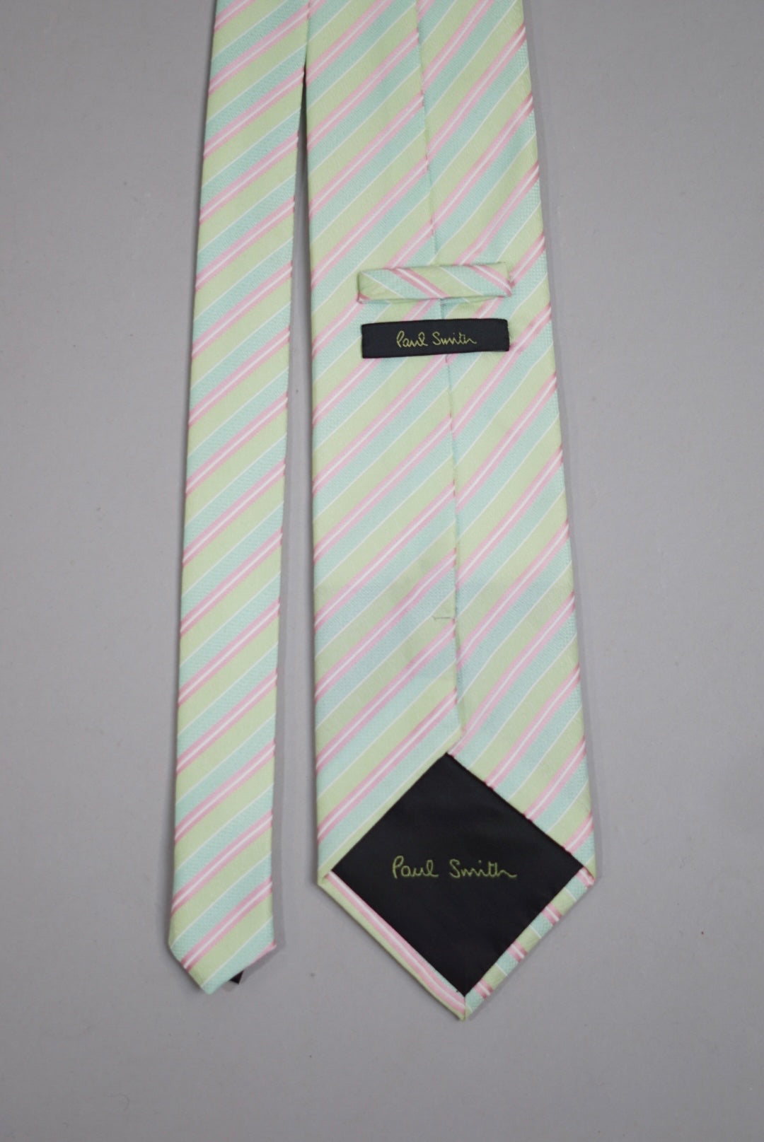 Paul Smith Light Green & Pink Striped Silk Tie