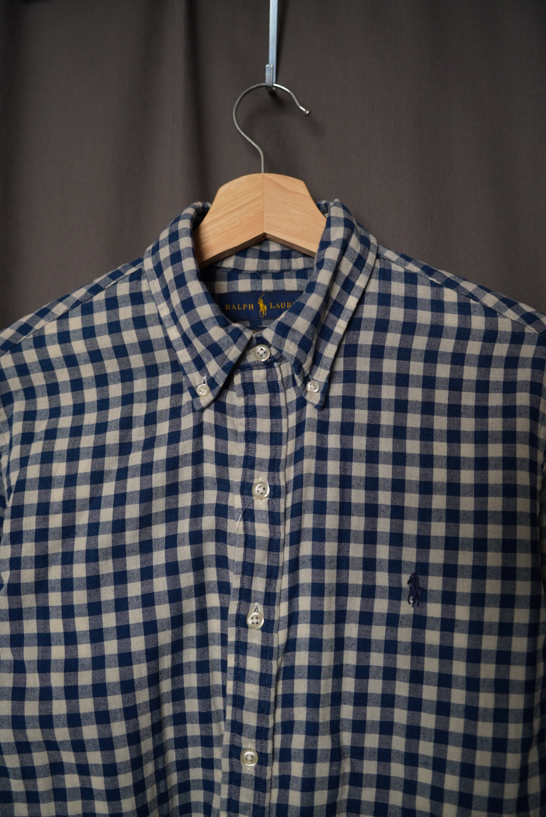 Ralph Lauren Blue and White Ckeckered Slim Fit Cotton Button Down Shirt
