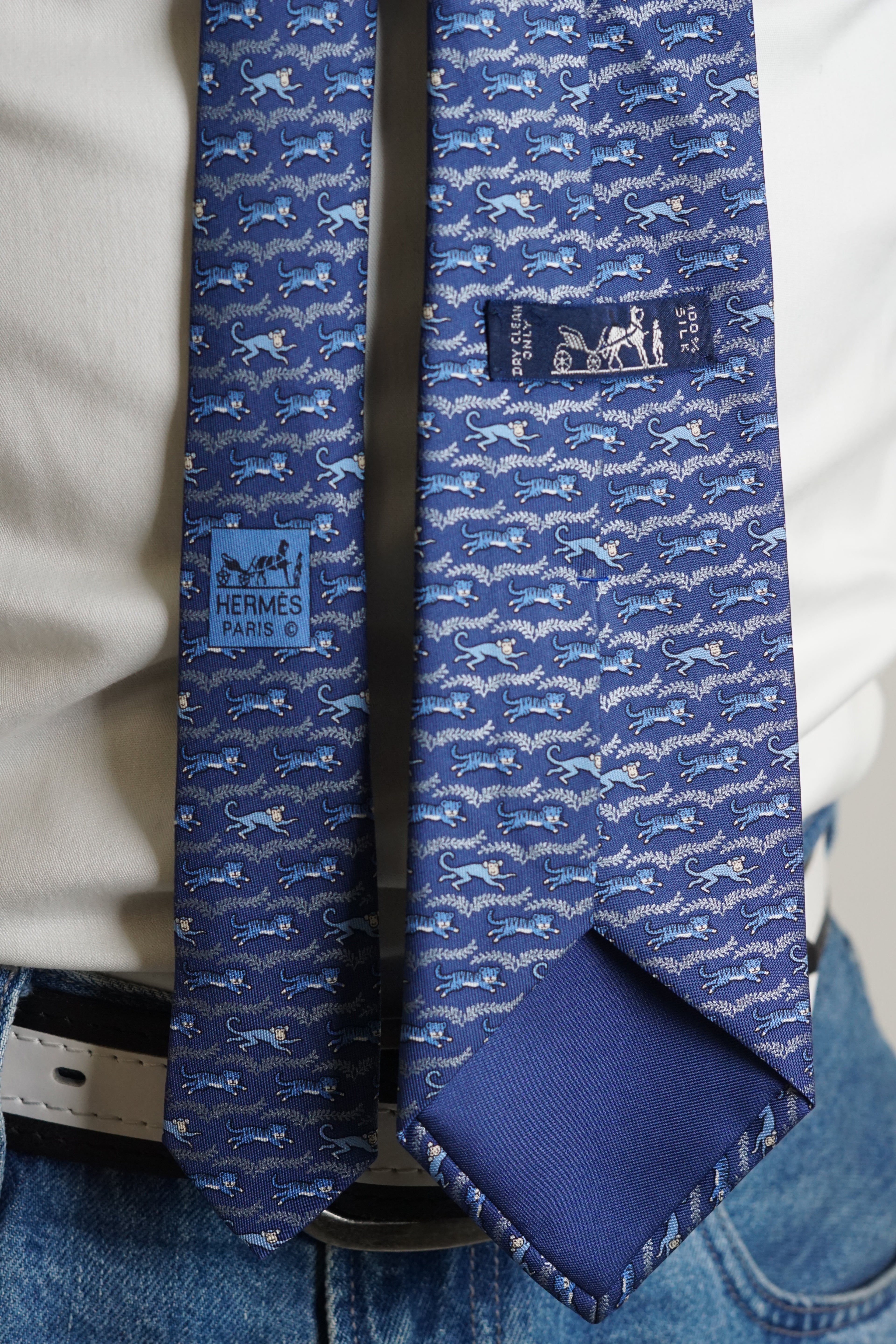 Hermés Blue Tiger and Abe Silk Tie