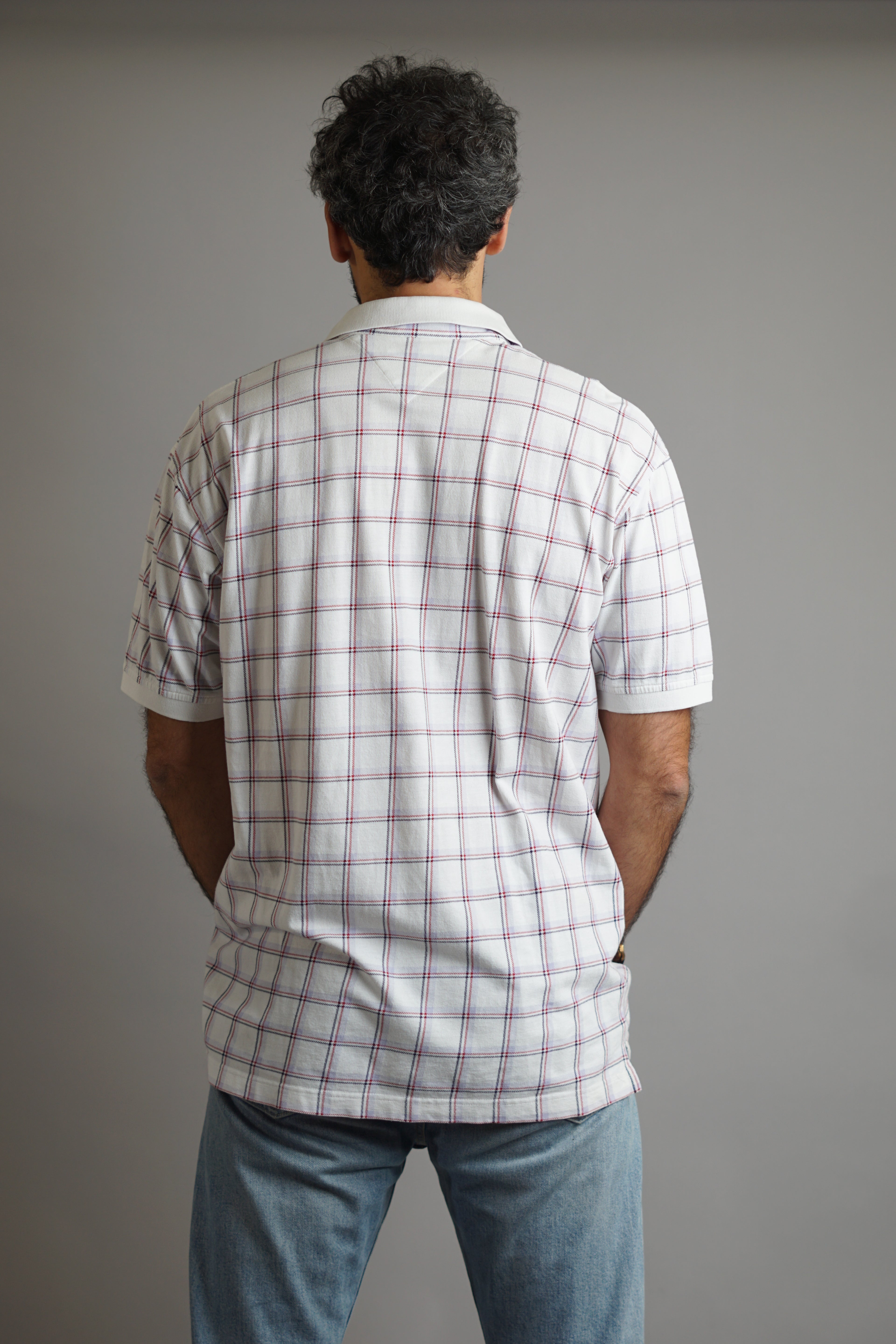 Tommy Hilfiger White & Red/Black Checkered Polo Shirt