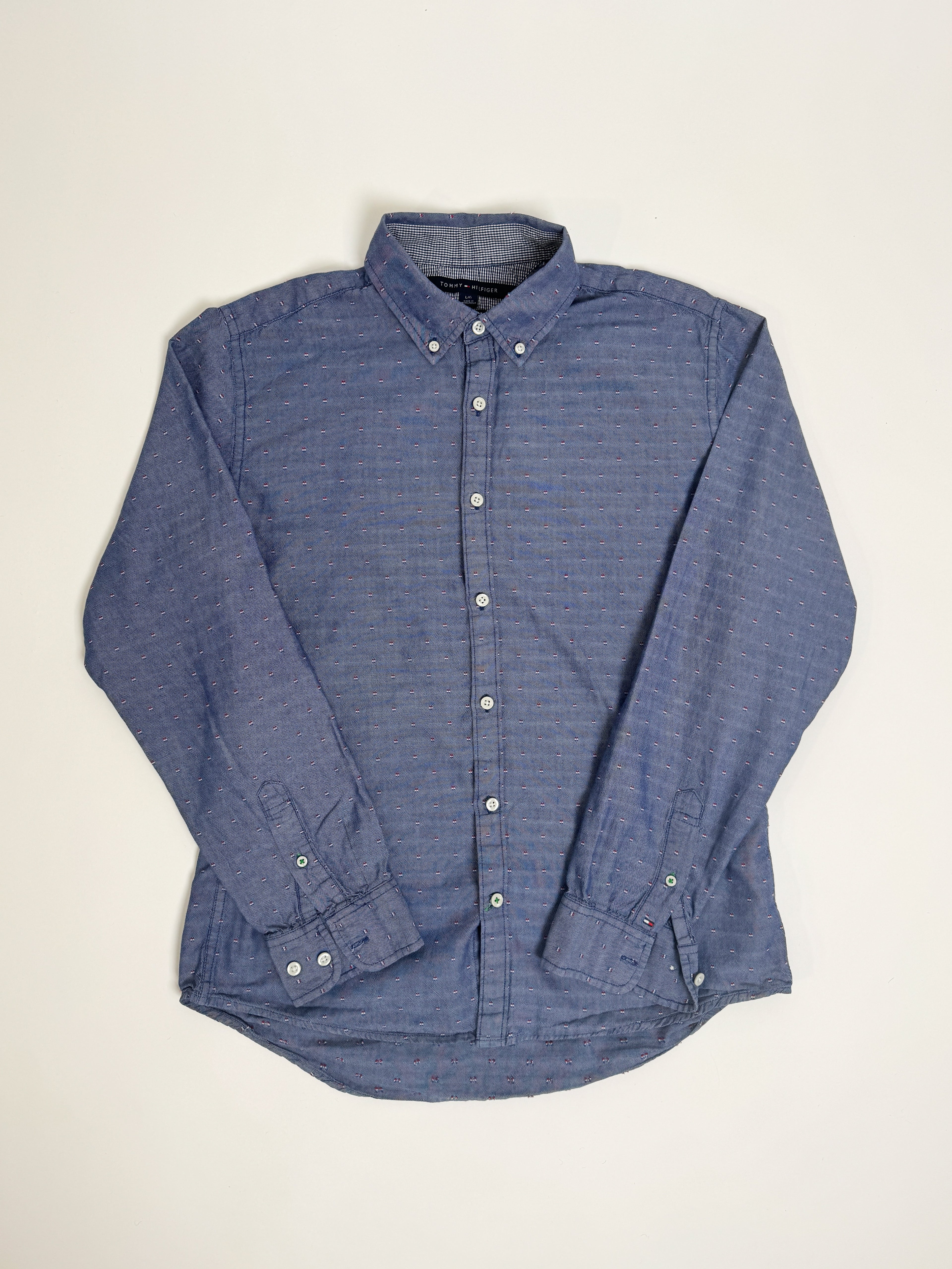 Tommy Hilfiger New York Blue Fit Marineblaues gepunktetes Hemd